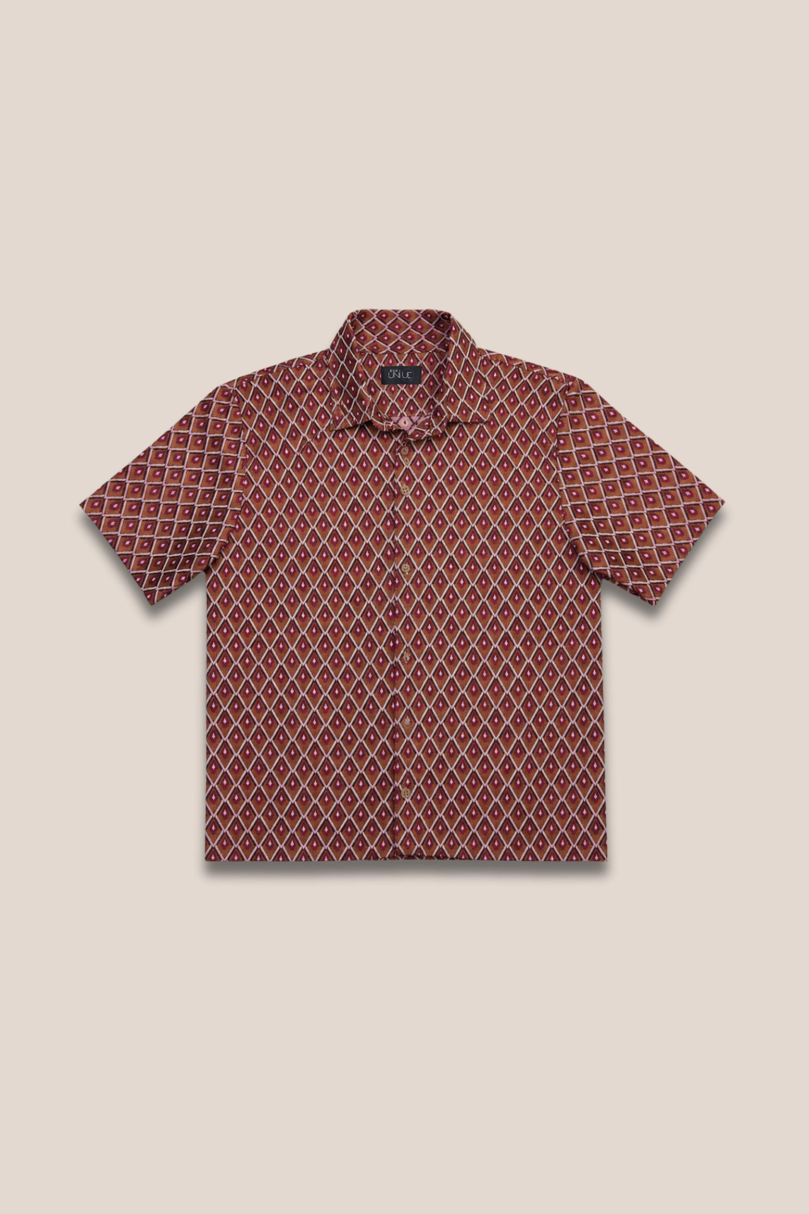 Chemise manches courtes jacquard terracotta - face