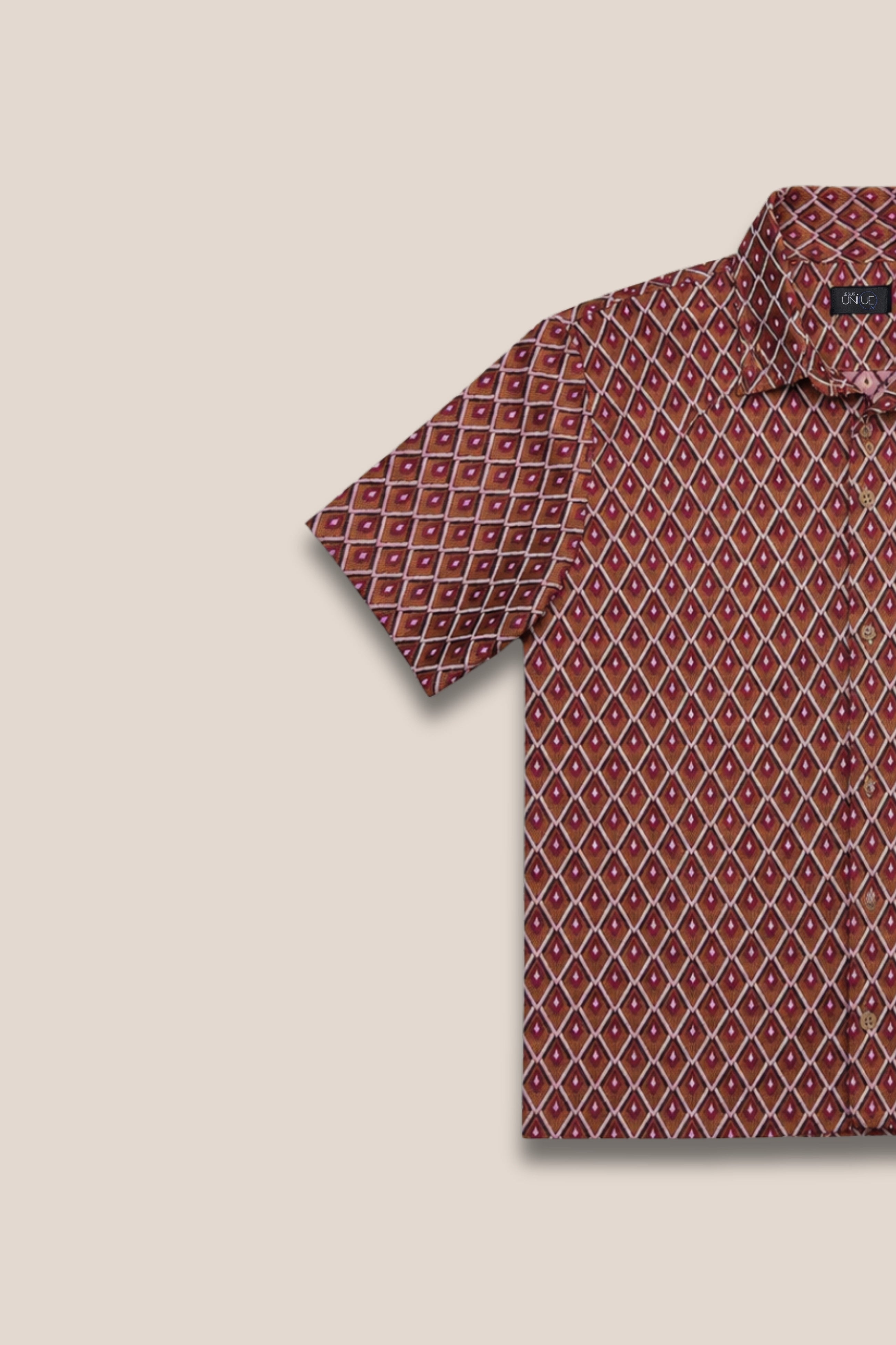 Chemise manches courtes jacquard terracotta - zoom motif