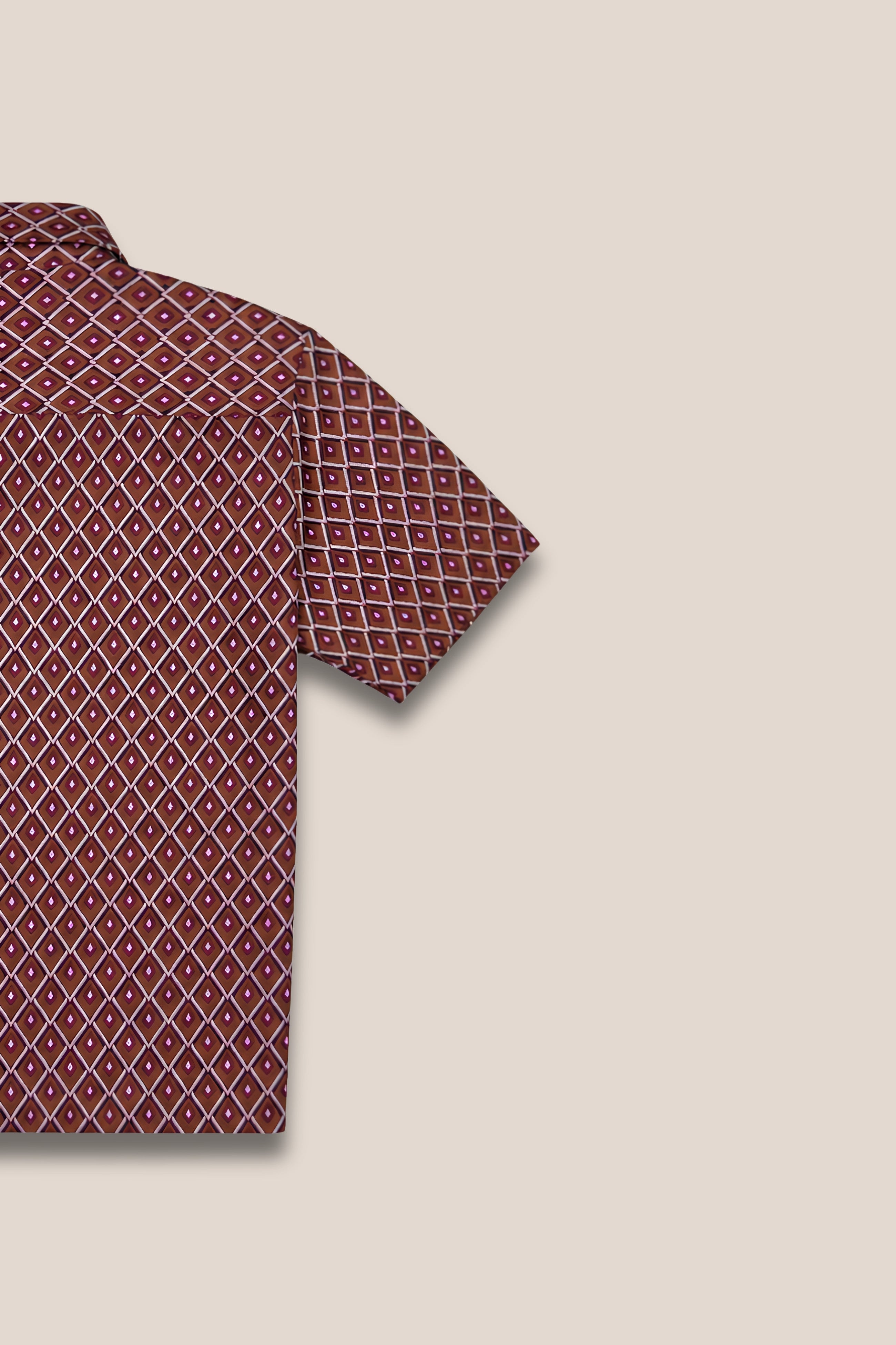 Chemise manches courtes jacquard terracotta - zoom detail