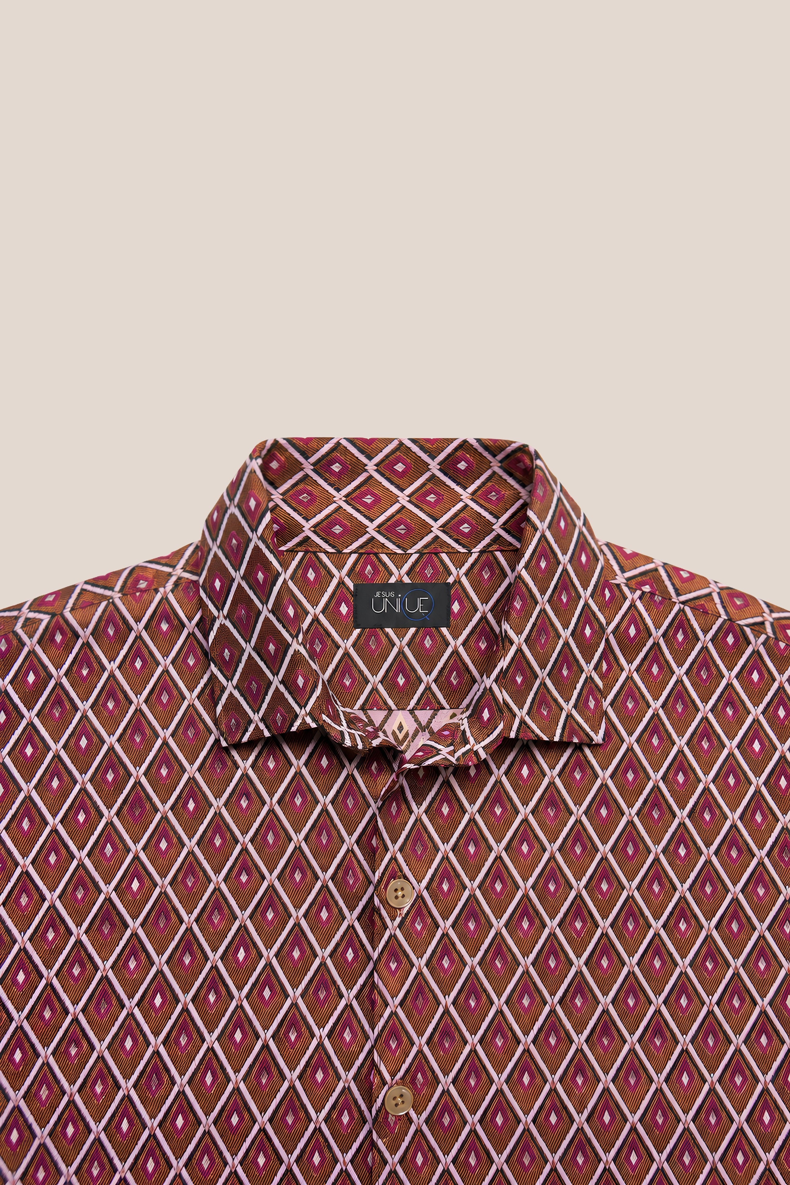 Chemise manches courtes jacquard terracotta - détail col