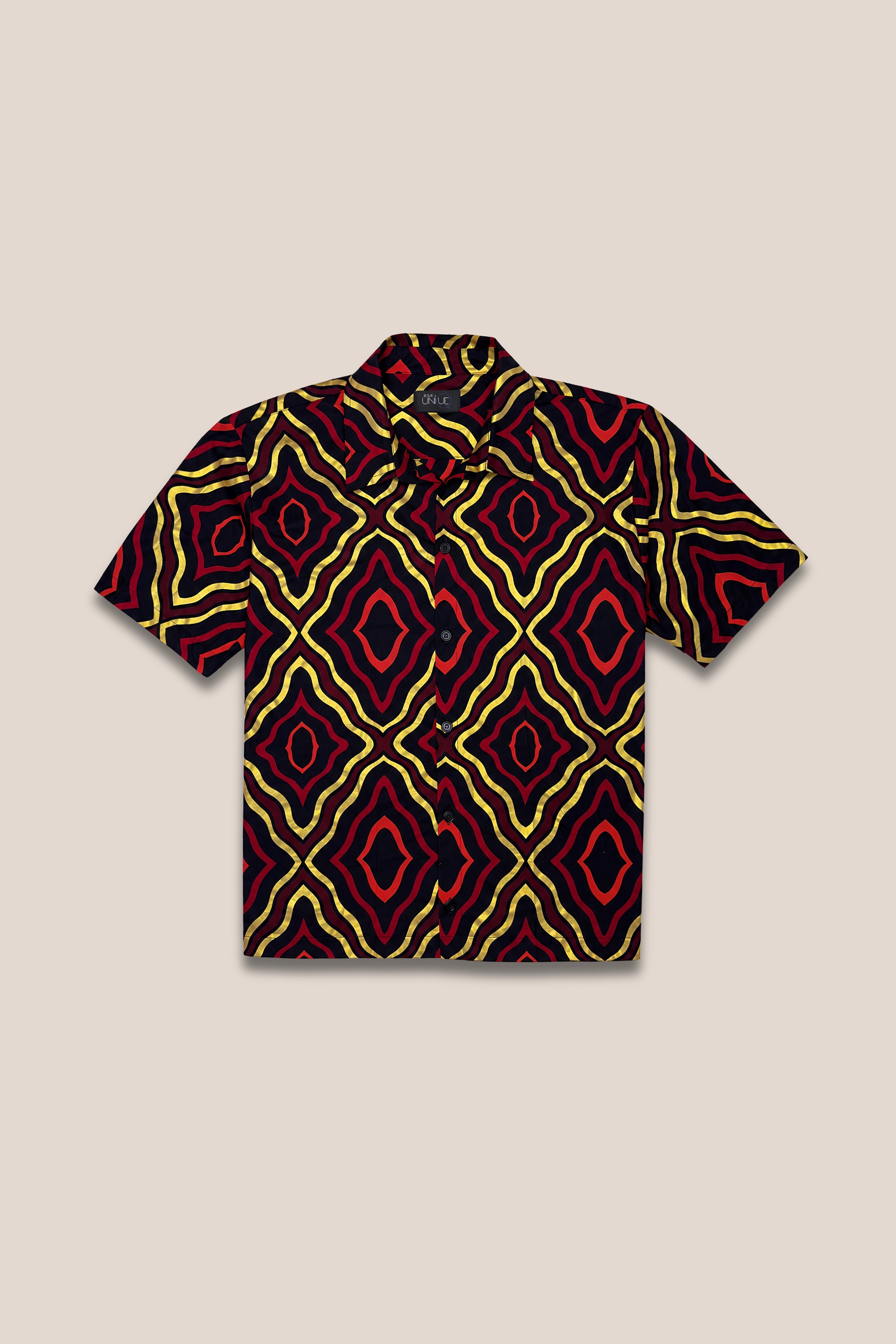Chemise manches courtes rouge & or - face