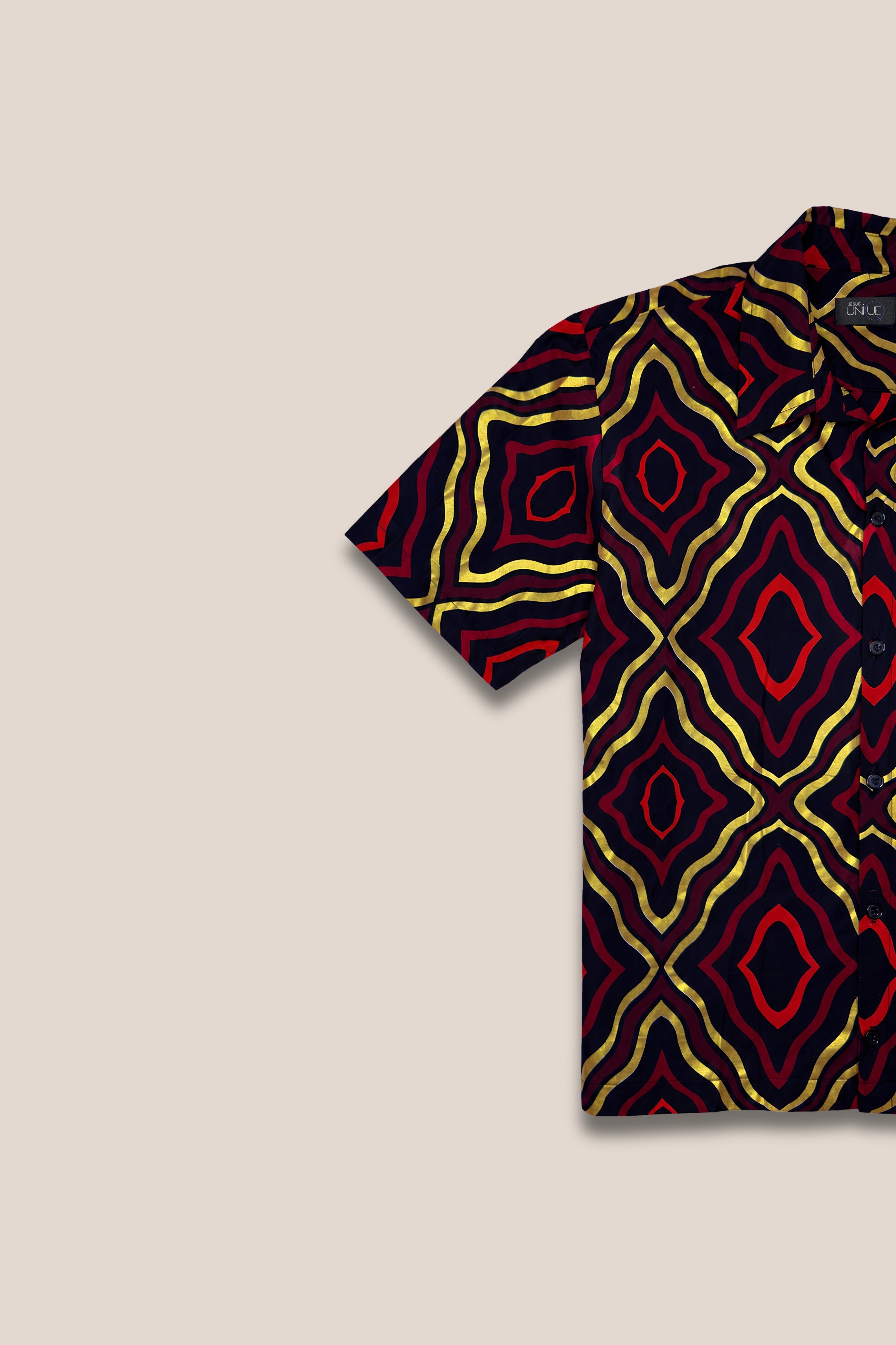Chemise manches courtes rouge & or - zoom motif