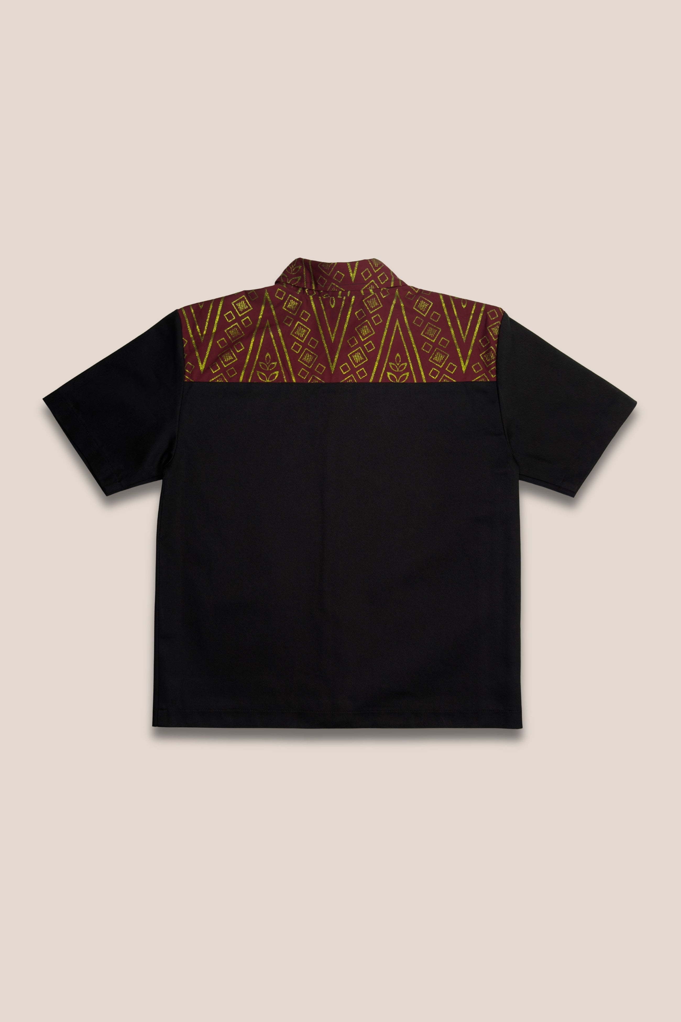 Chemise manches courtes bicolore bordeaux et or - dos