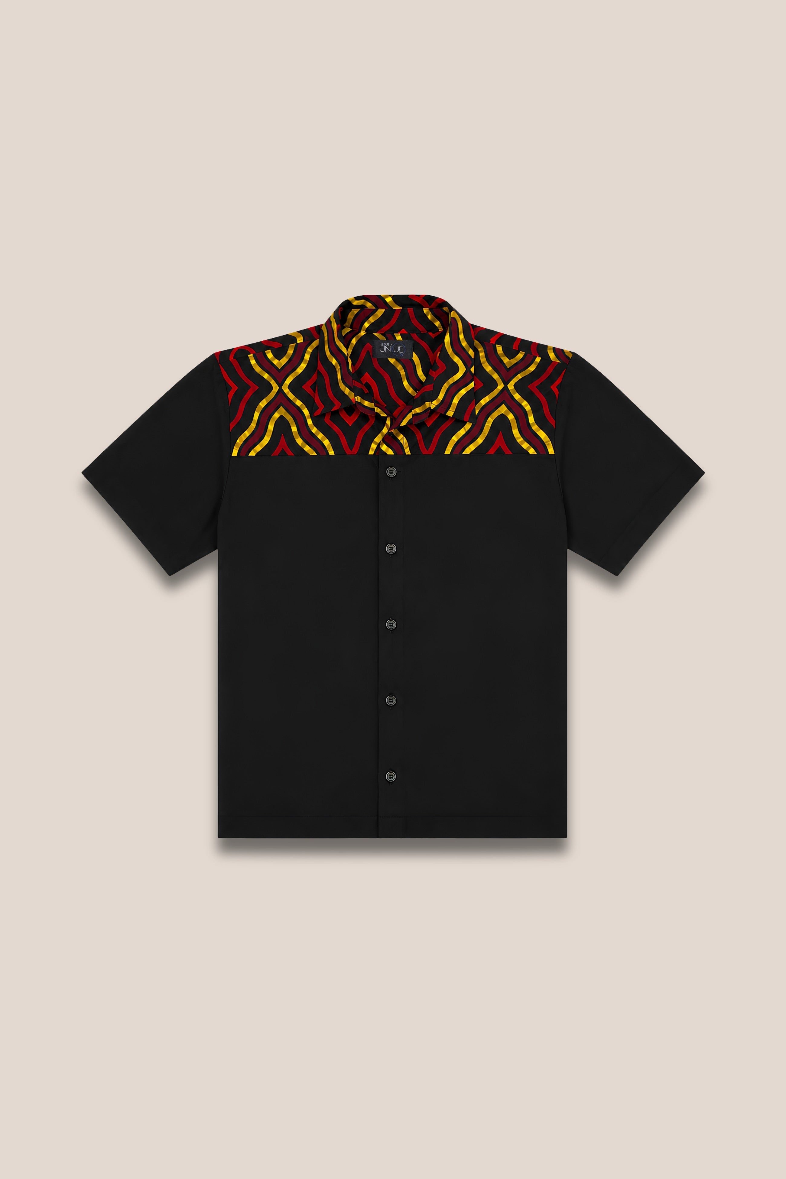 Chemise manches courtes bicolore rouge et or - face