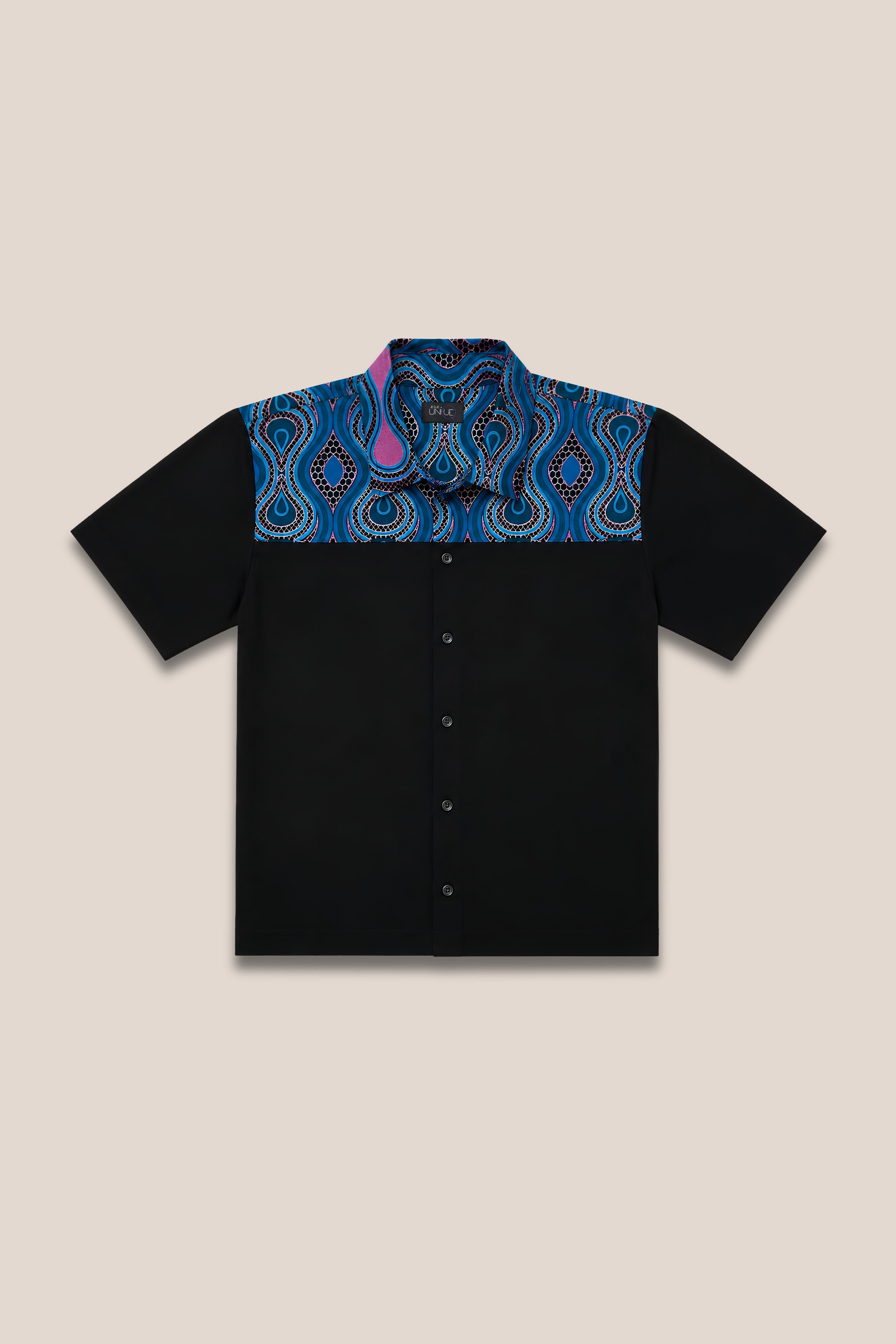 Chemise manches courtes bleu bicolore - face