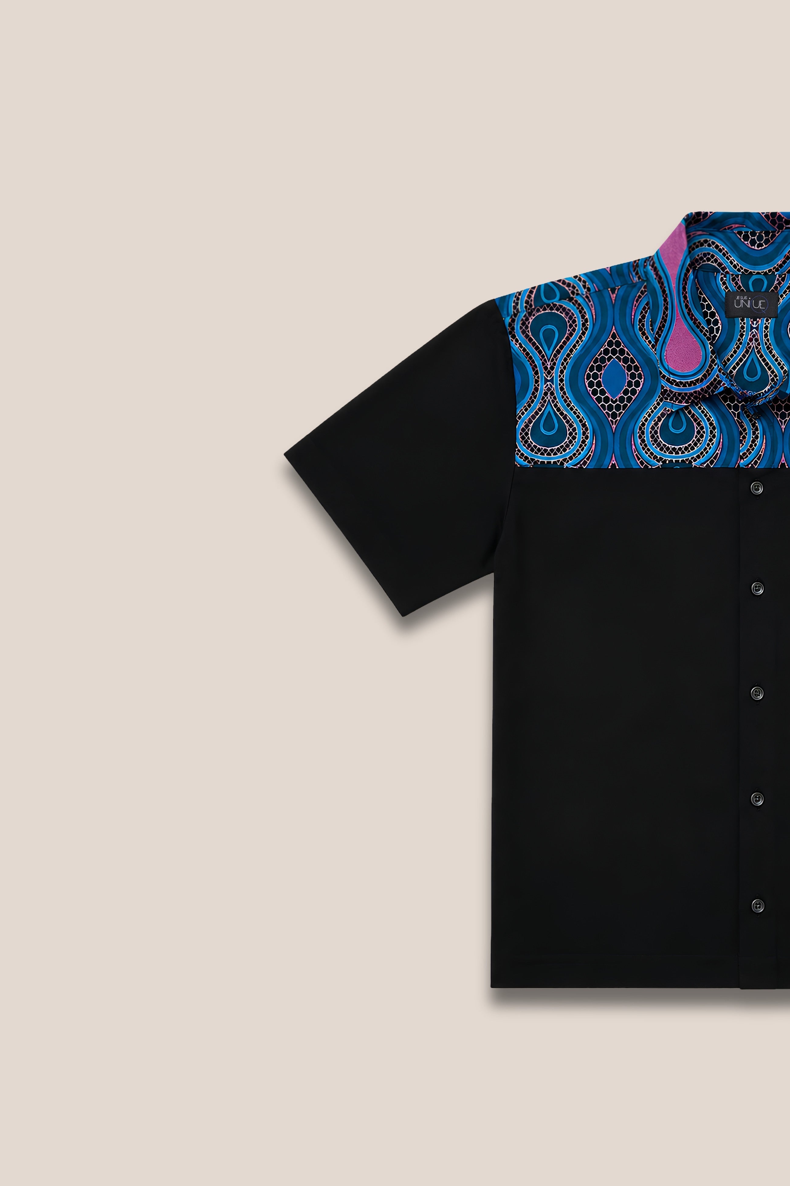 Chemise manches courtes bleu bicolore - zoom motif