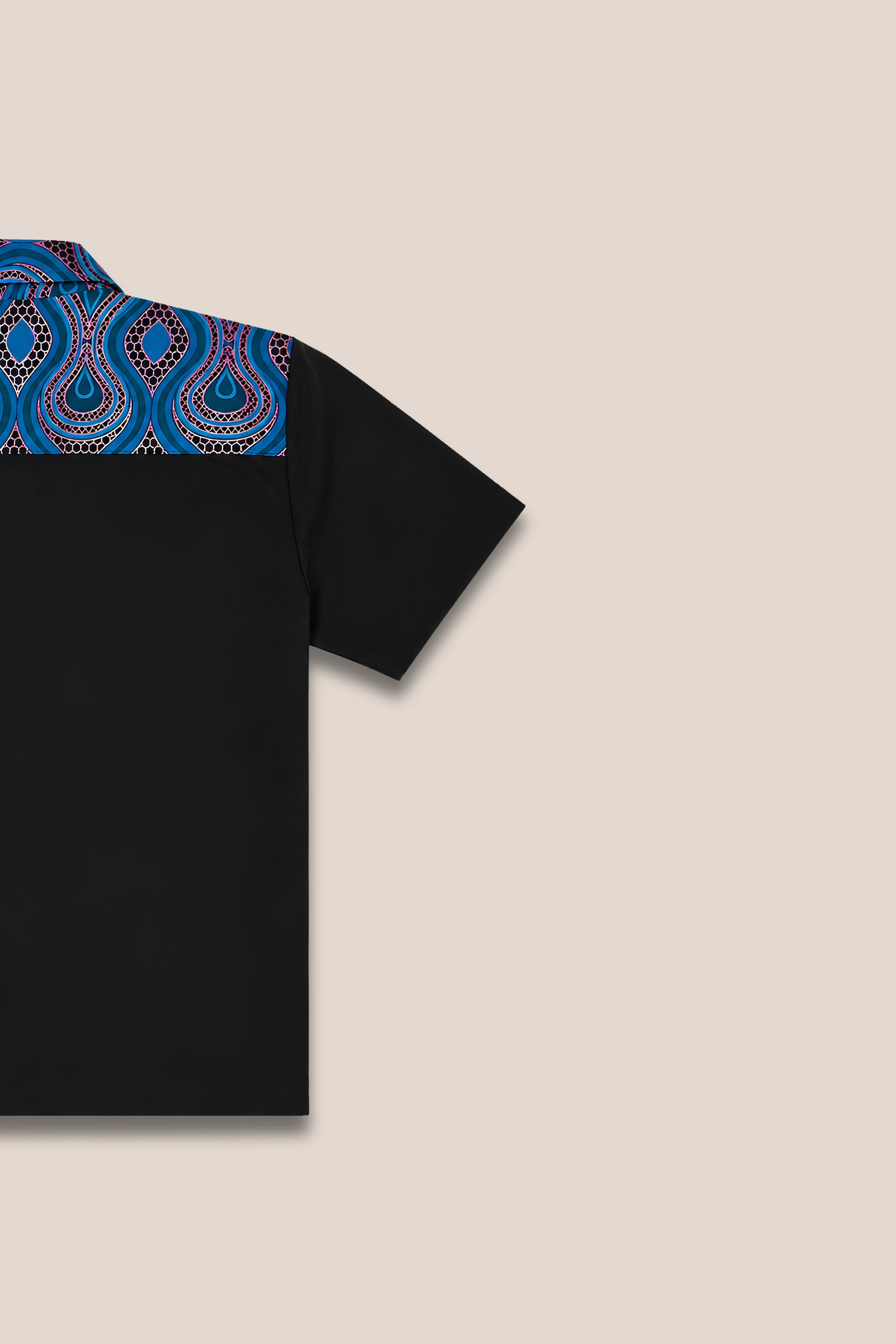 Chemise manches courtes bleu bicolore - zoom détails