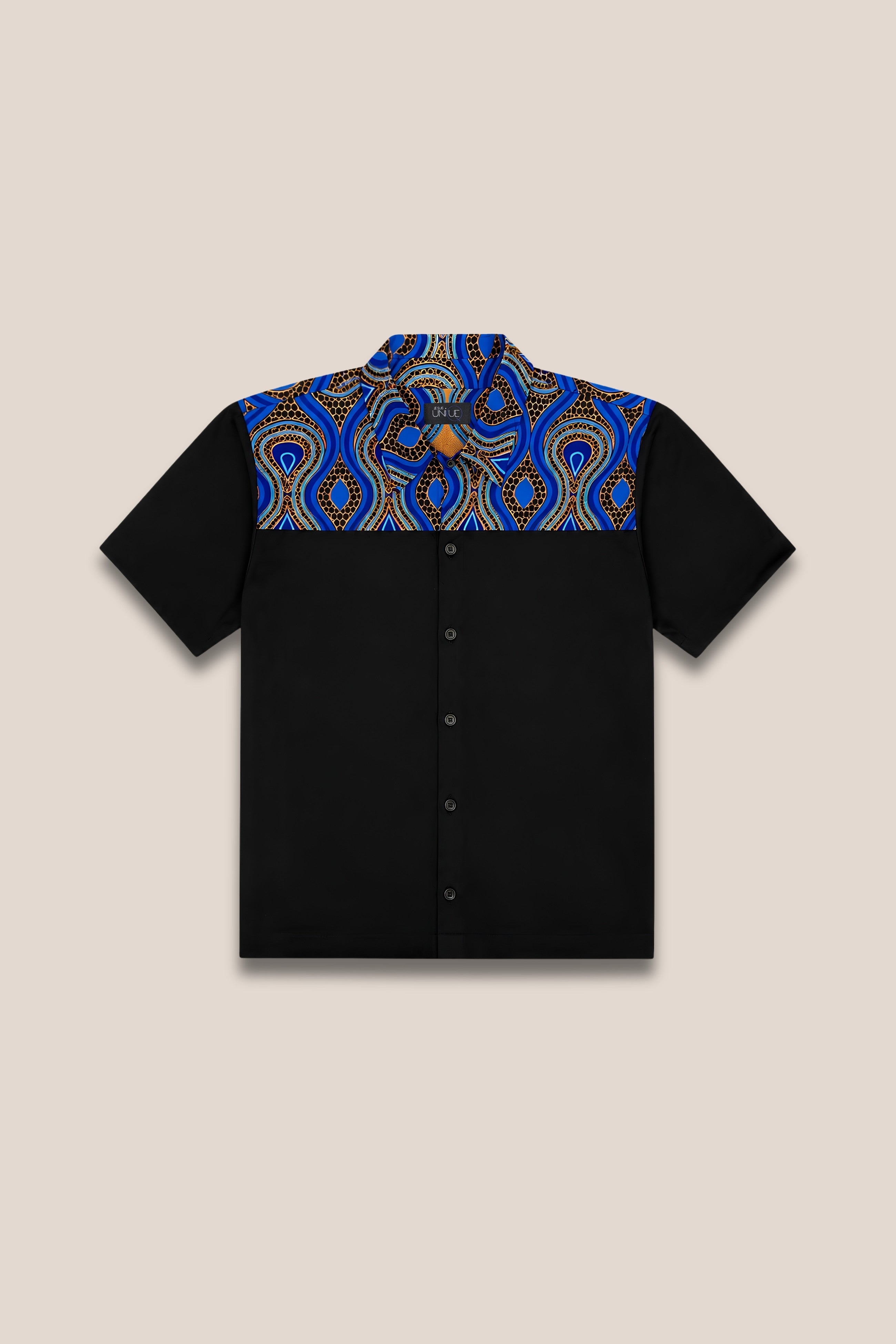 Chemise manches courtes bleu vif bicolore - face