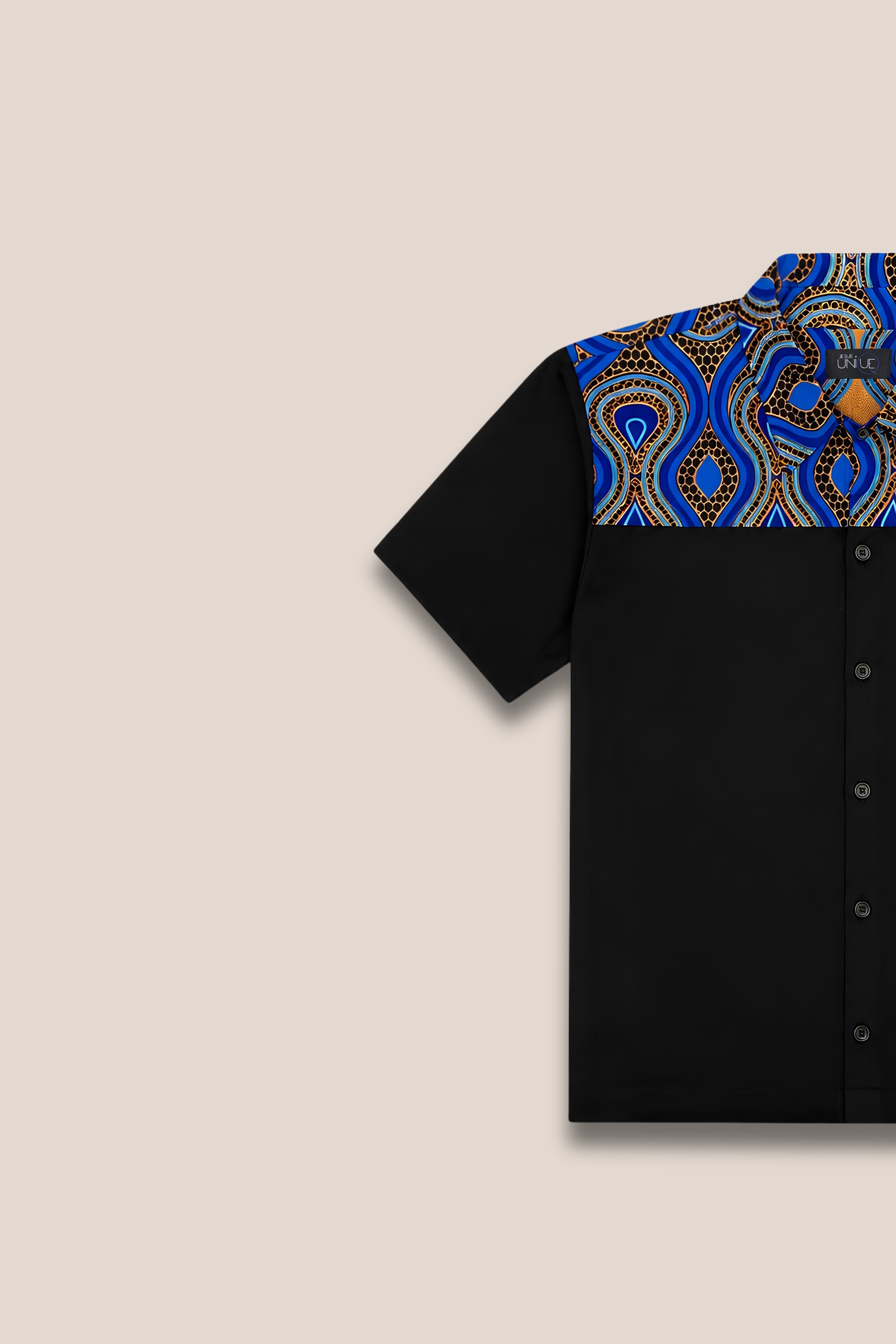 Chemise manches courtes bleu vif bicolore - zoom motif