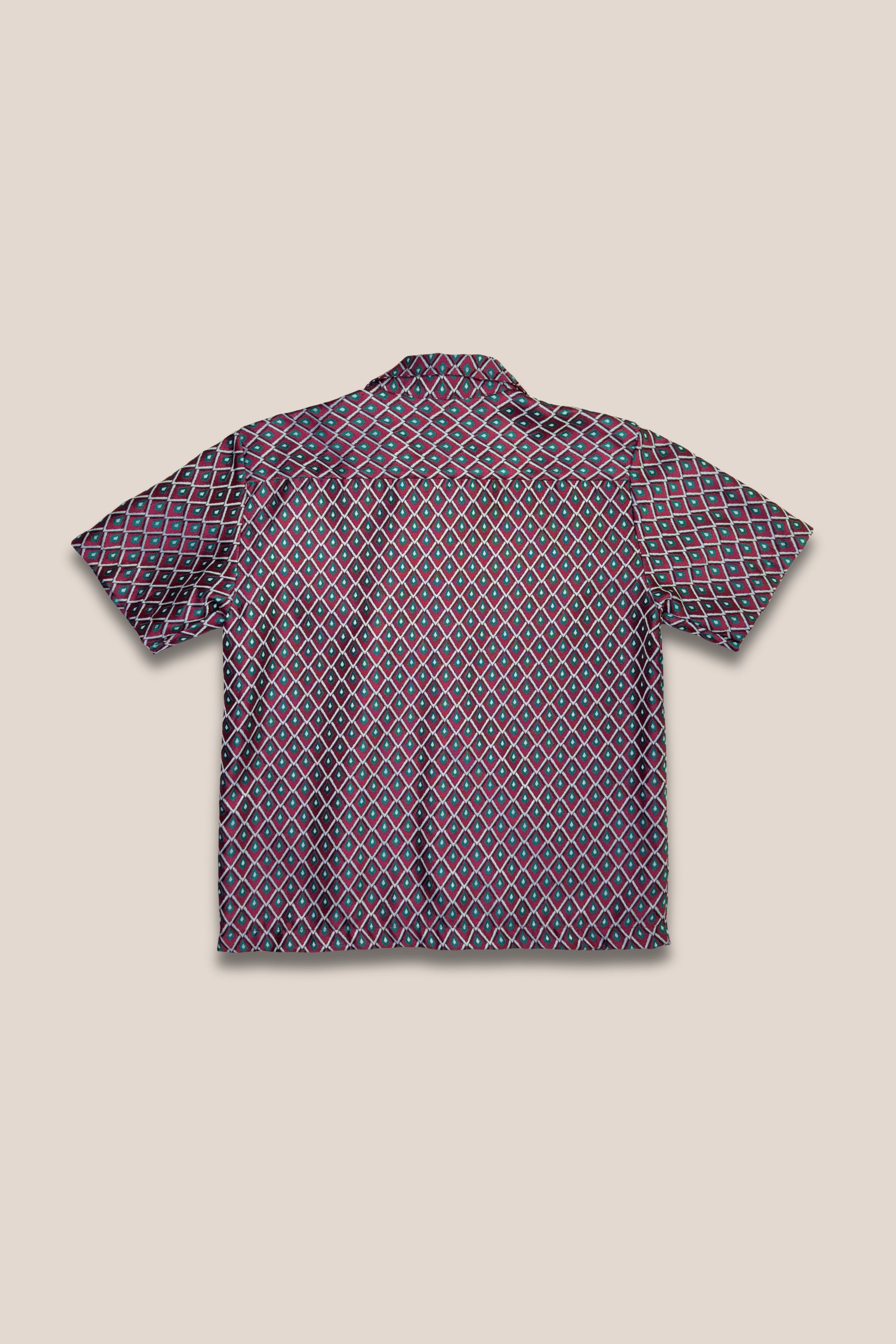 Chemise manches courtes jacquard bordeaux vert- dos