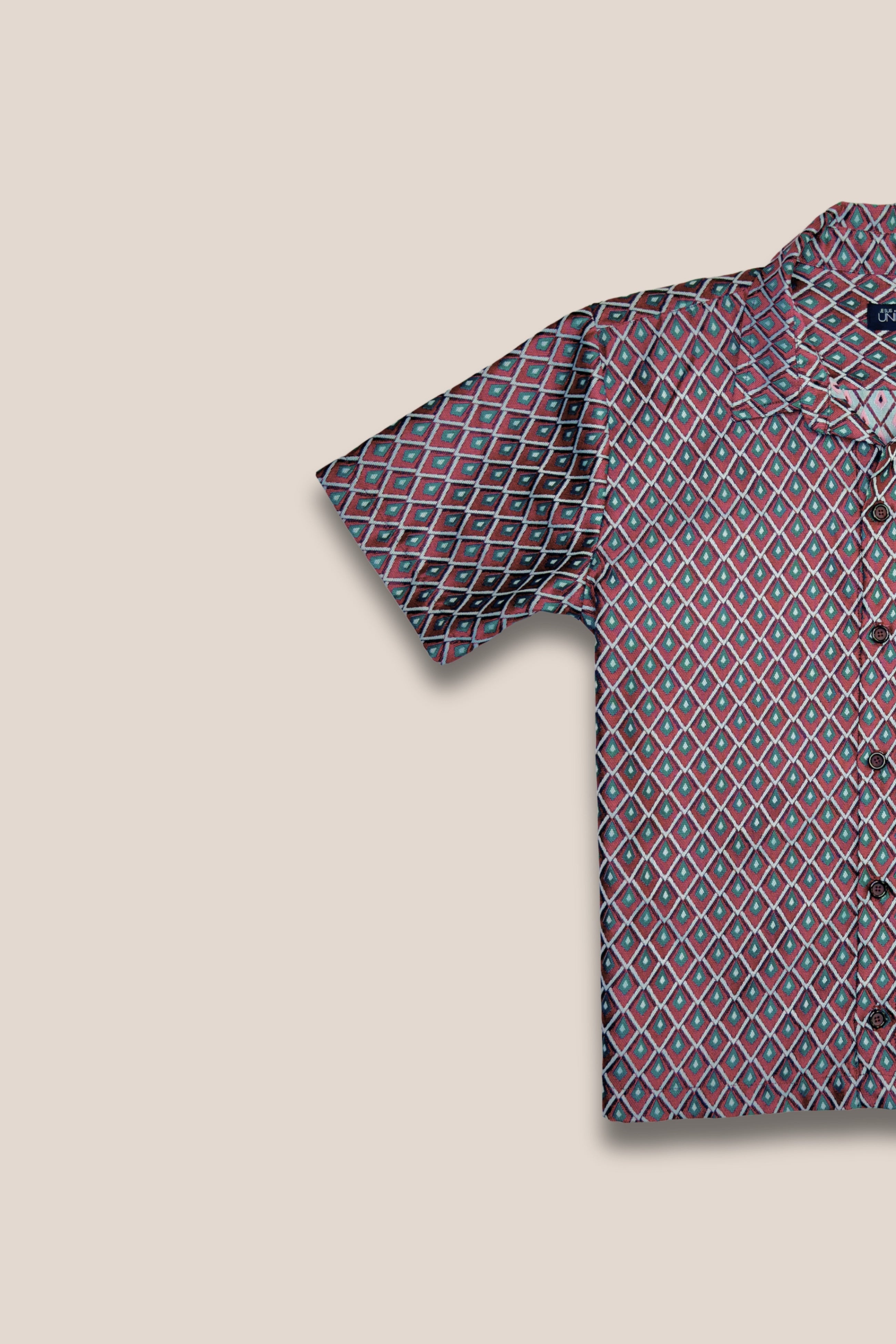 Chemise manches courtes jacquard bordeaux vert- zoom motif