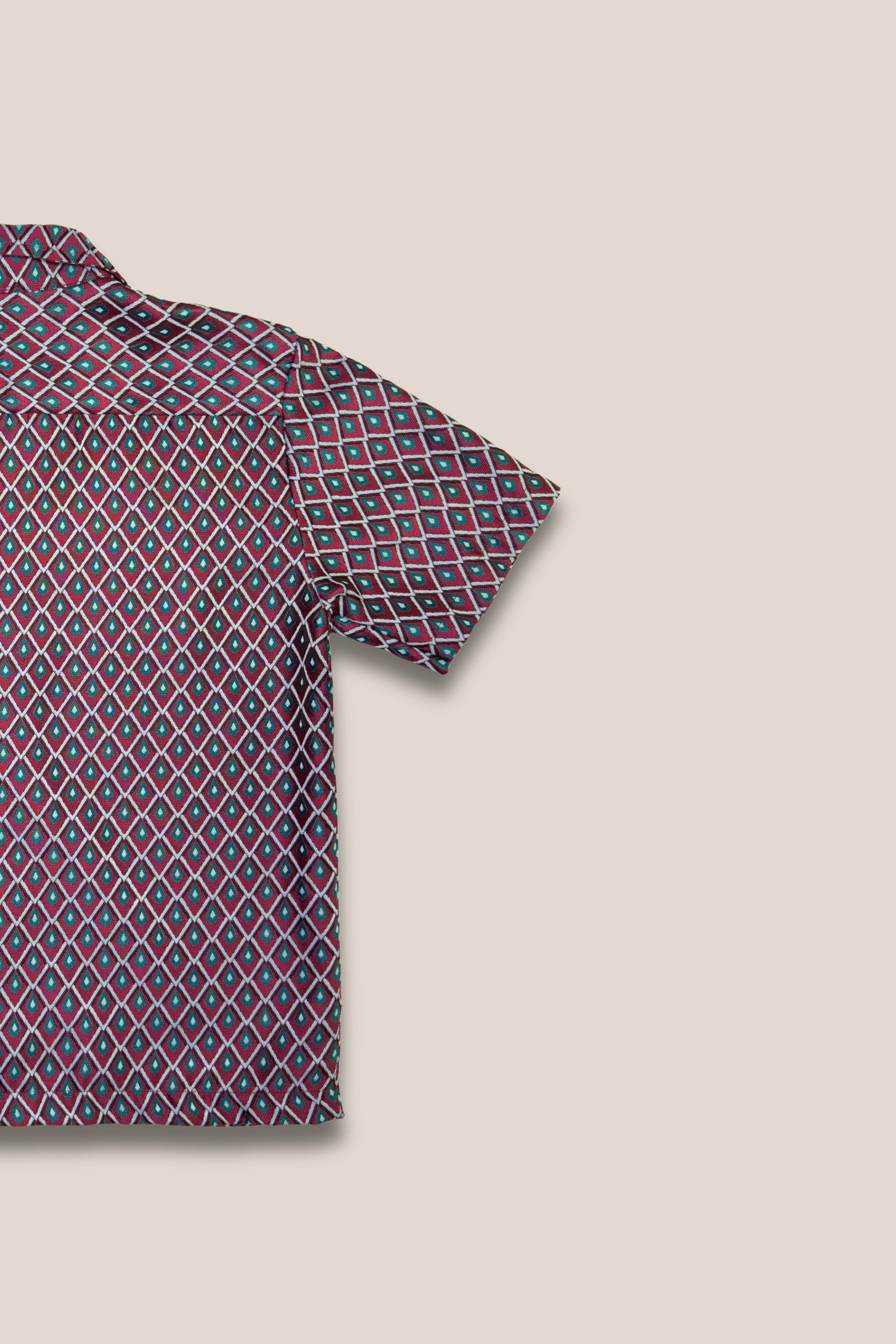 Chemise manches courtes jacquard bordeaux vert- zoom details
