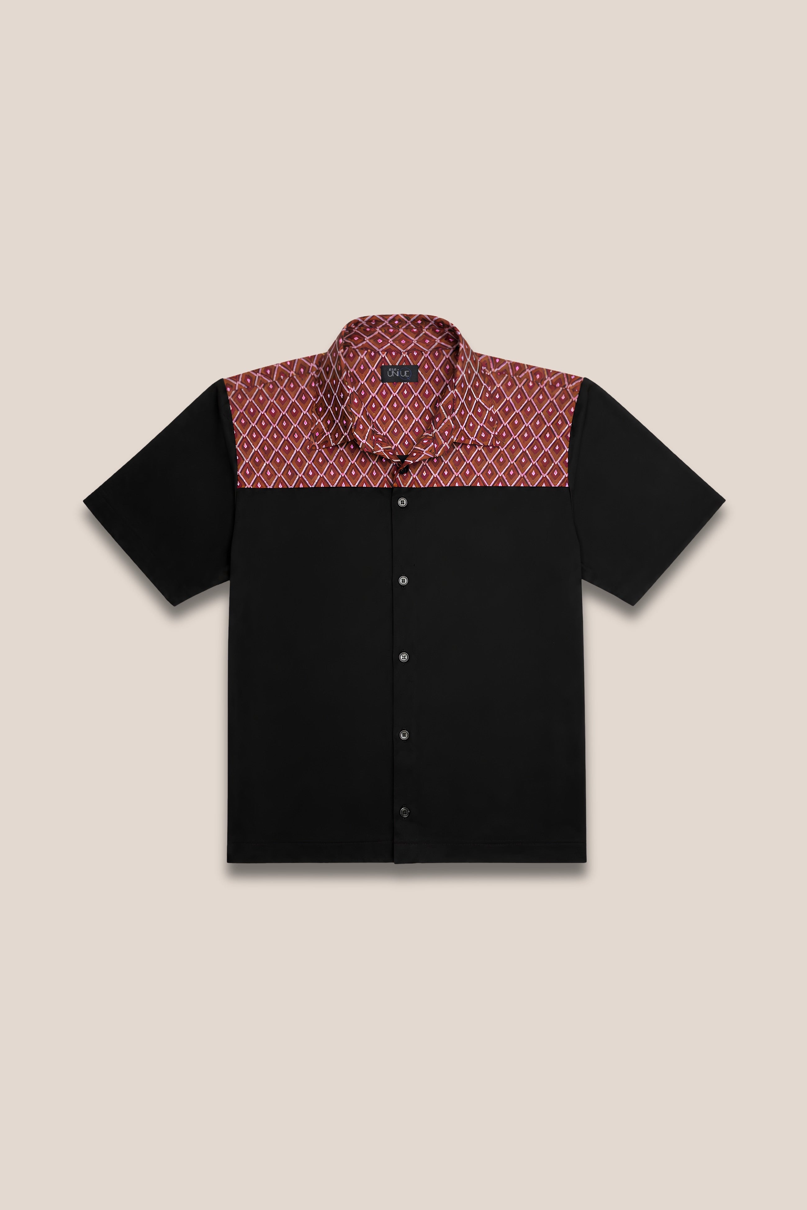 Chemise manches courtes jacquard terracotta bicolore - face