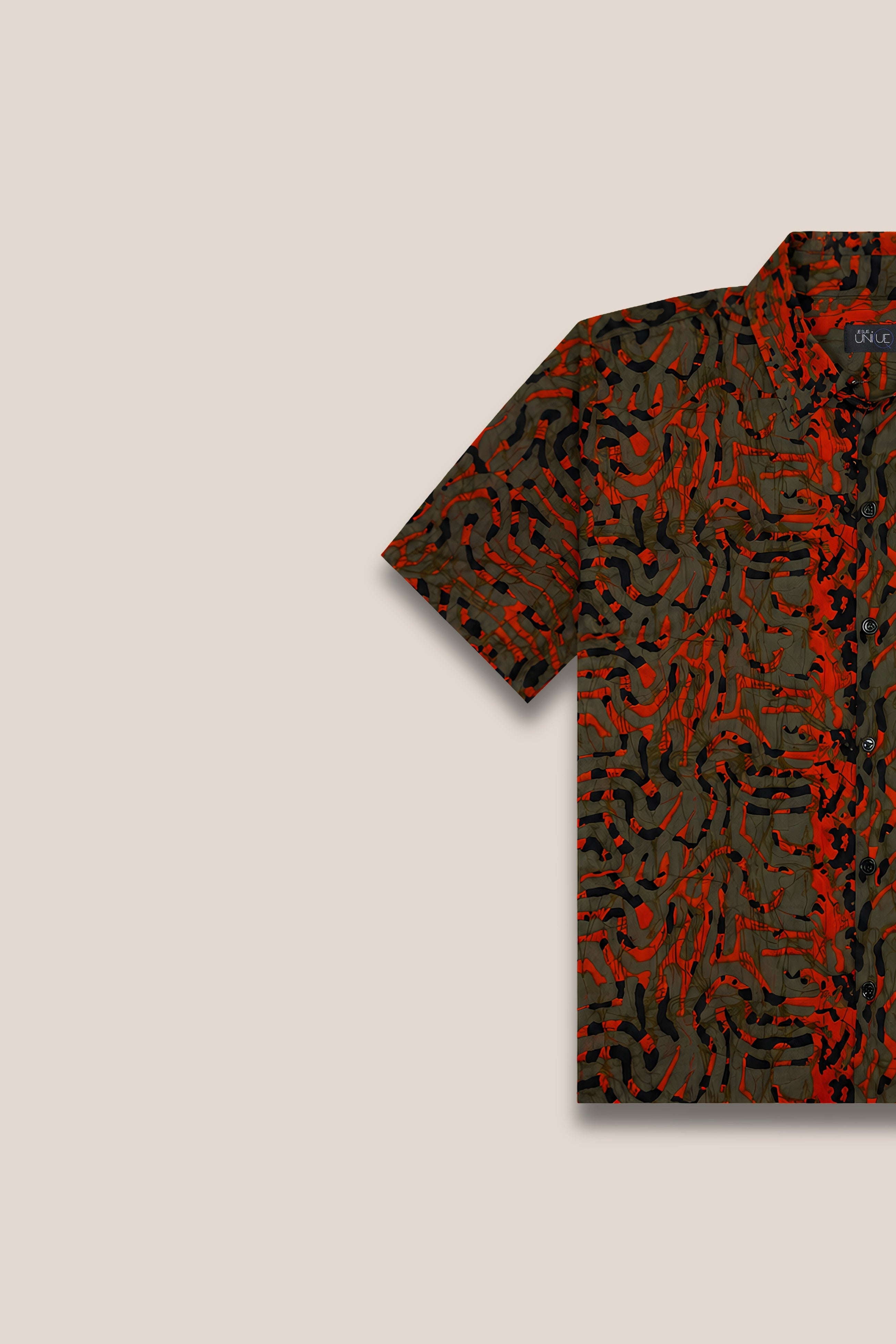 Chemise manches courtes kaki et orange - zoom motif