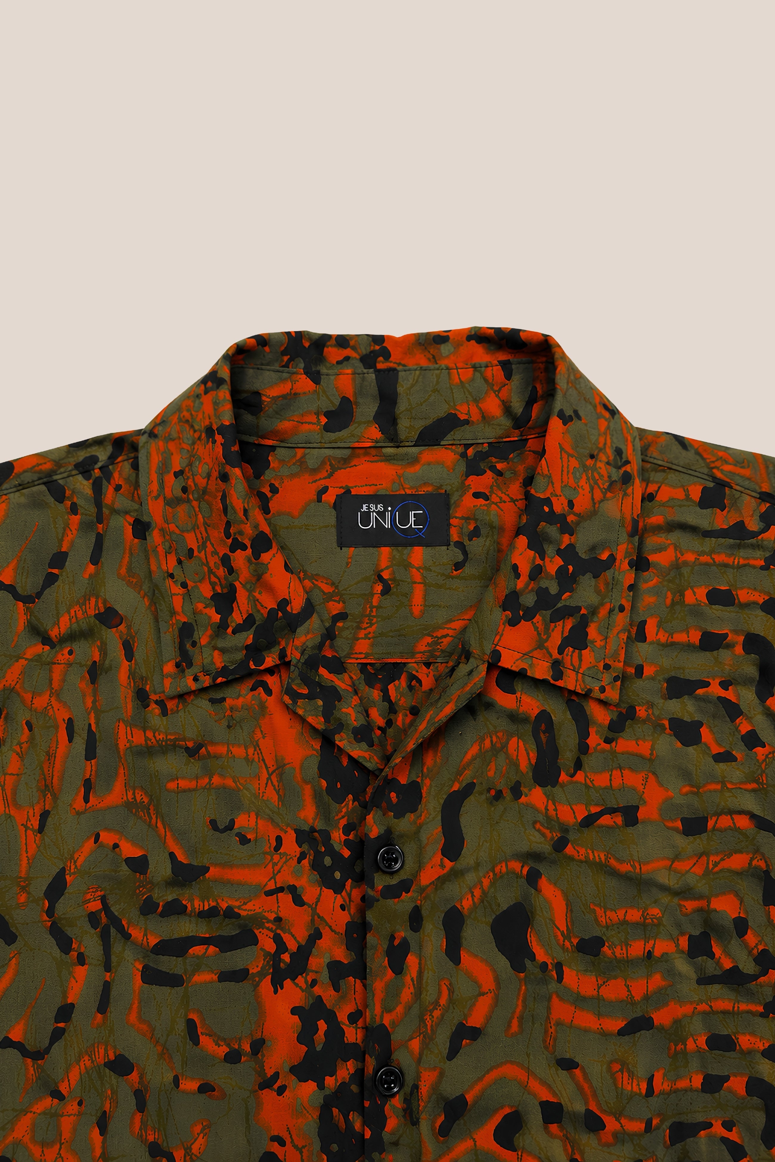 Chemise manches courtes kaki et orange - détail col
