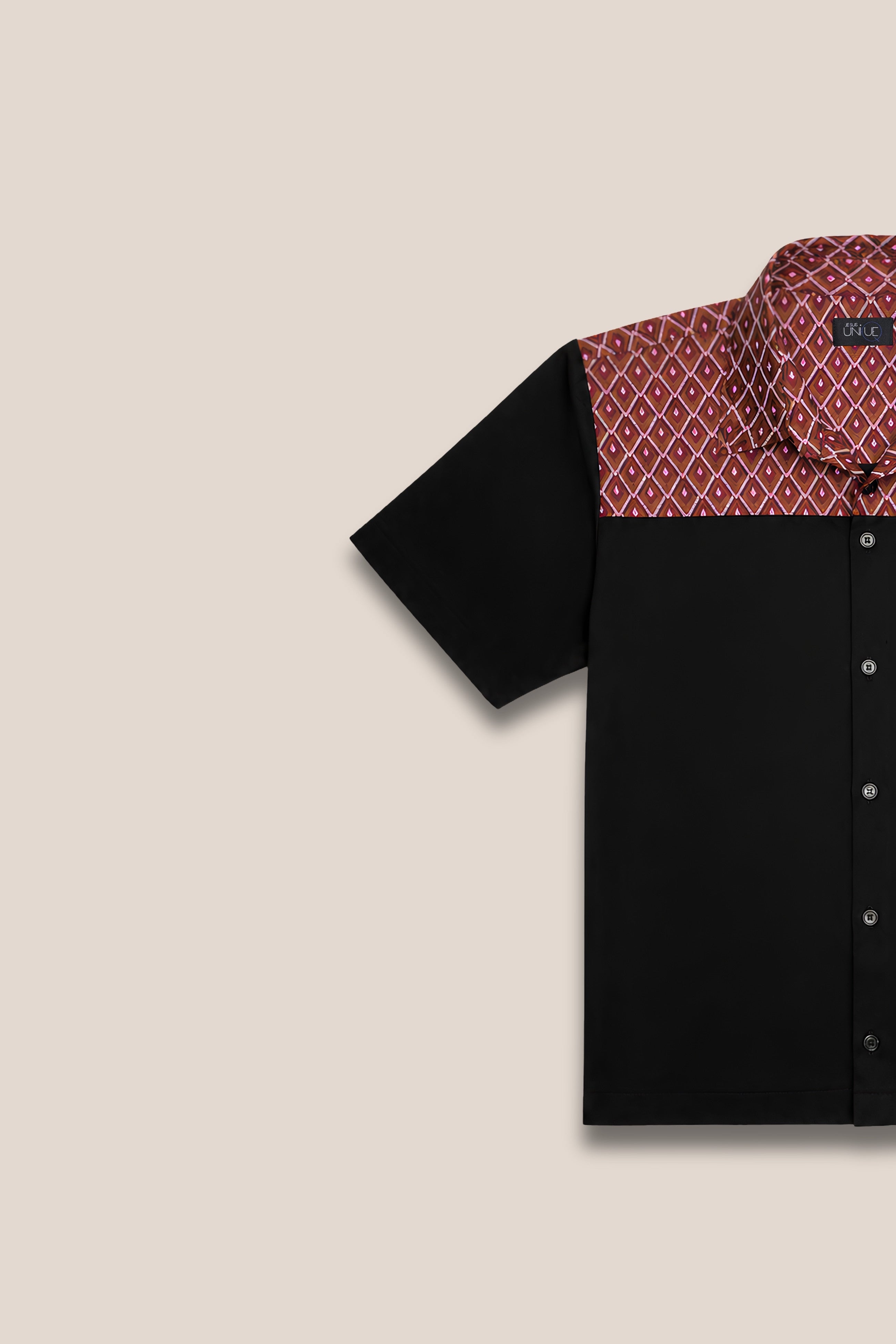Chemise manches courtes terracotta bicolore - zoom motif