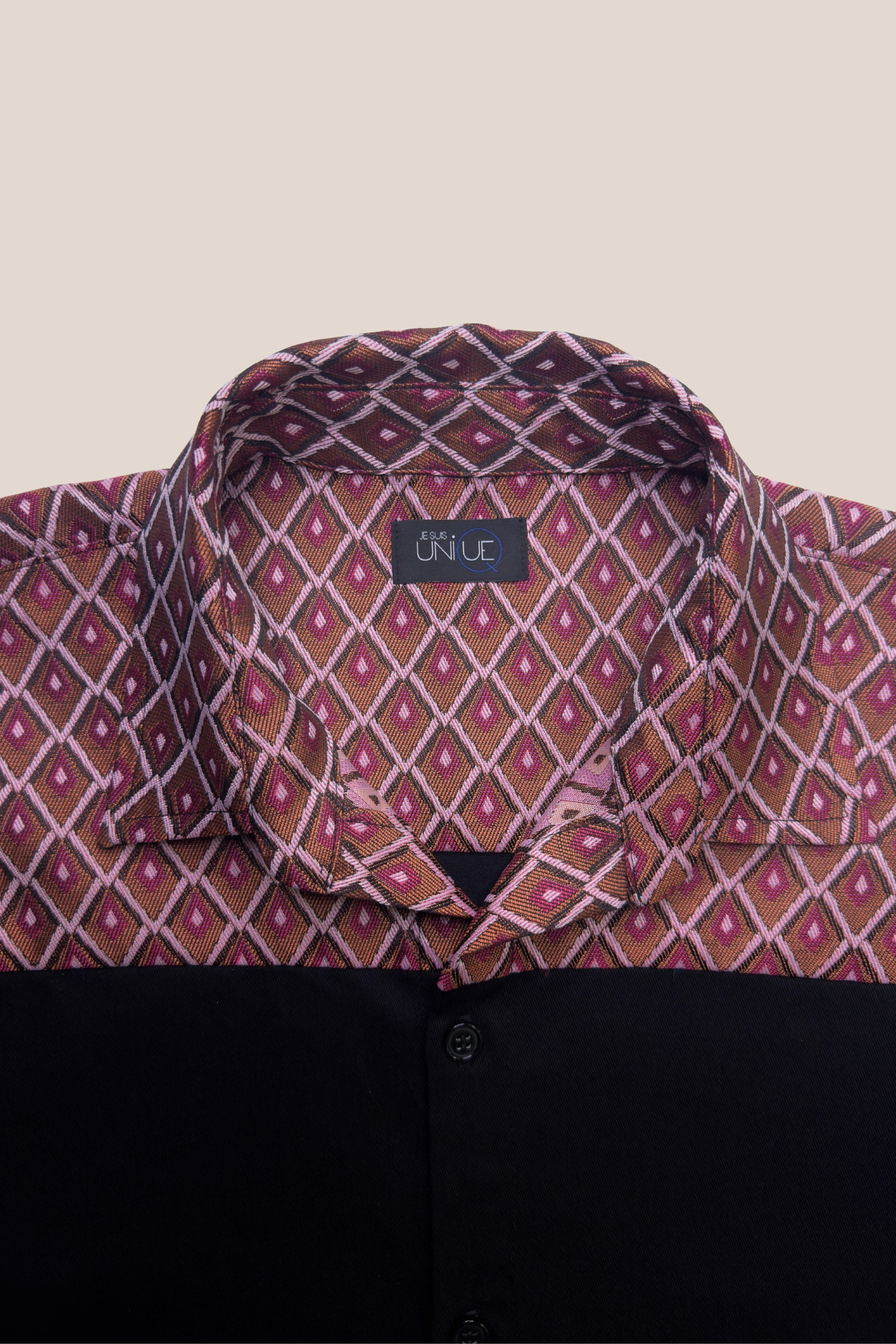 Chemise manches courtes terracotta bicolore - détail col