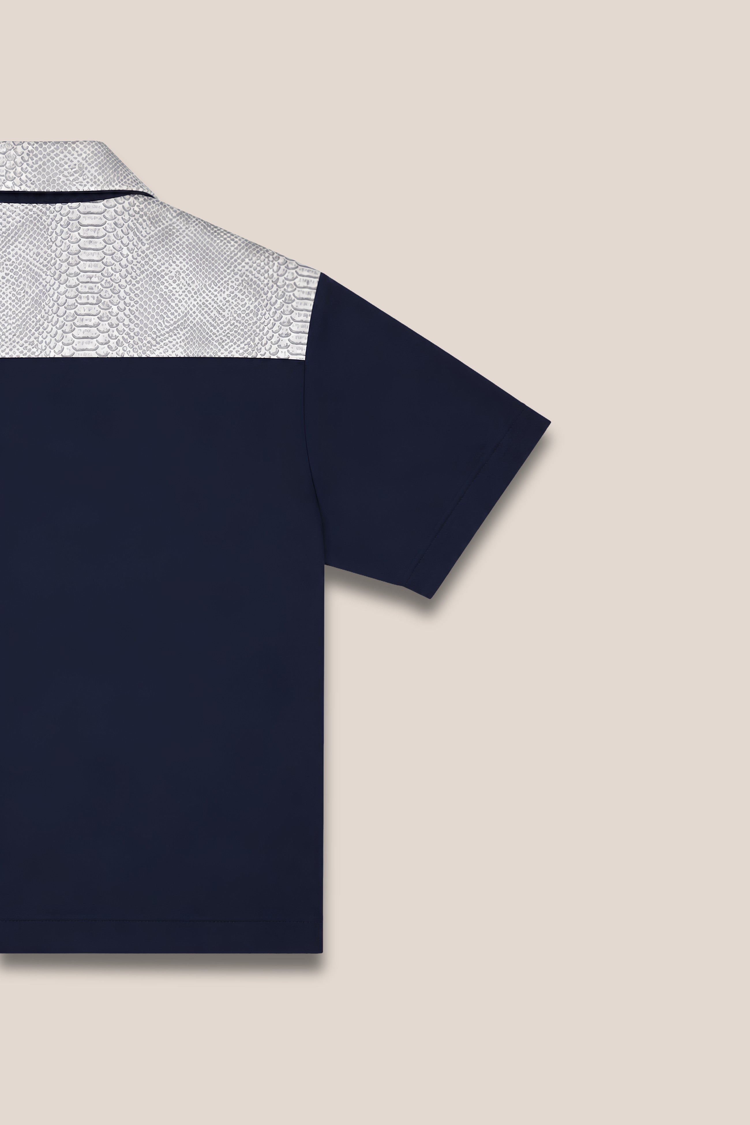 Chemise zippée manches courtes bicolore blanc python