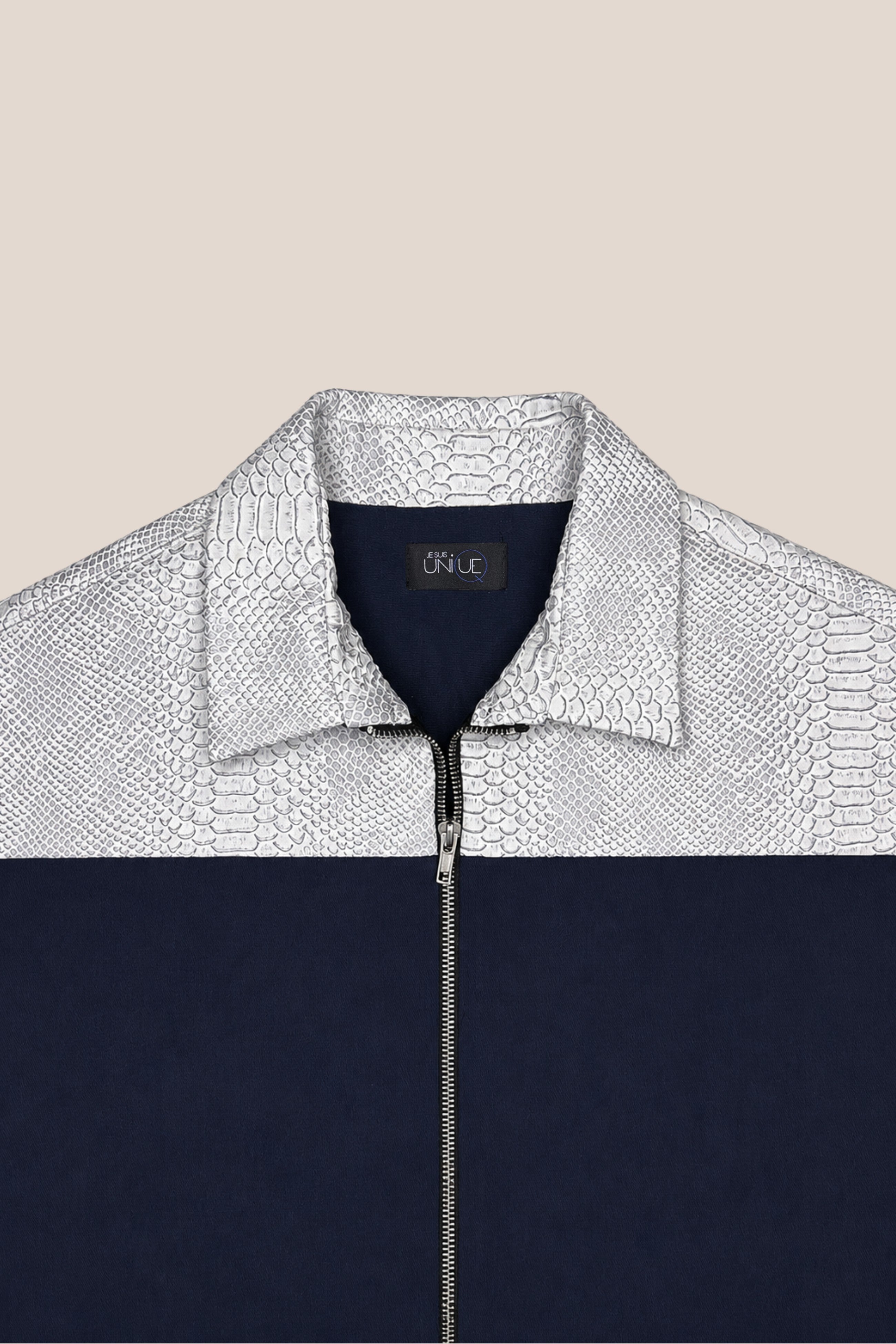 Chemise zippée manches courtes bicolore blanc python