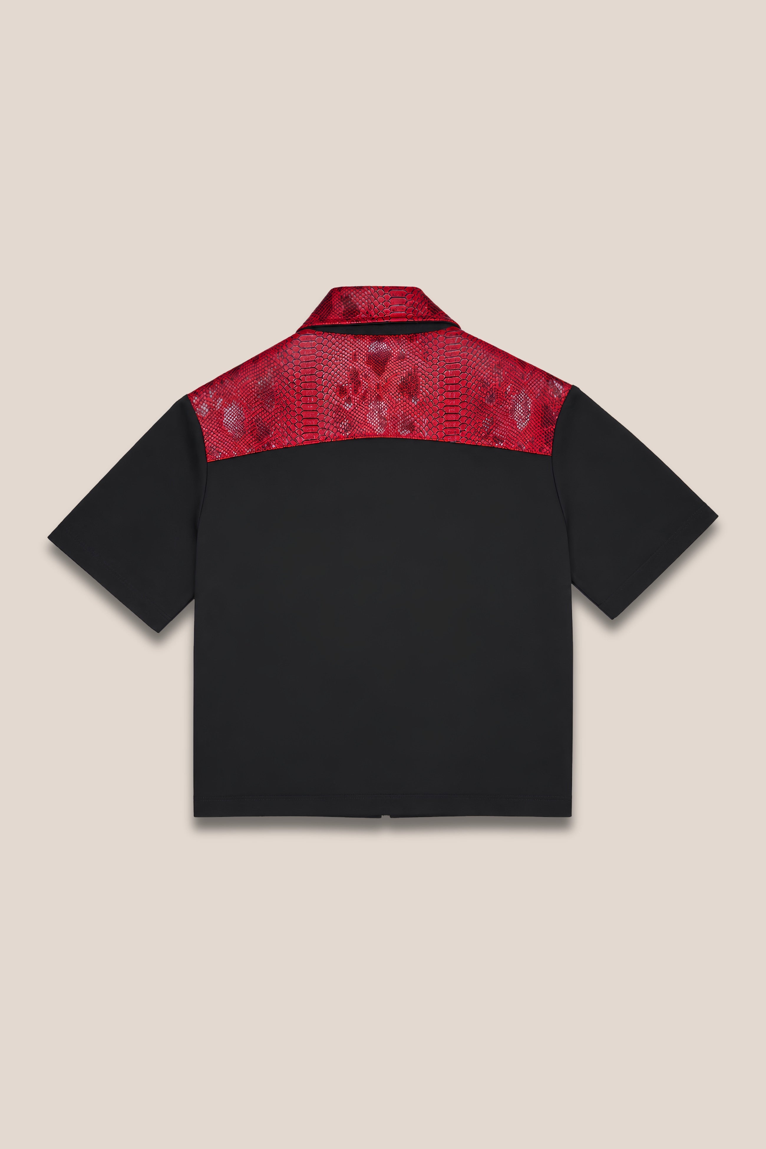 Chemise zippée manches courtes bicolore rouge python - dos