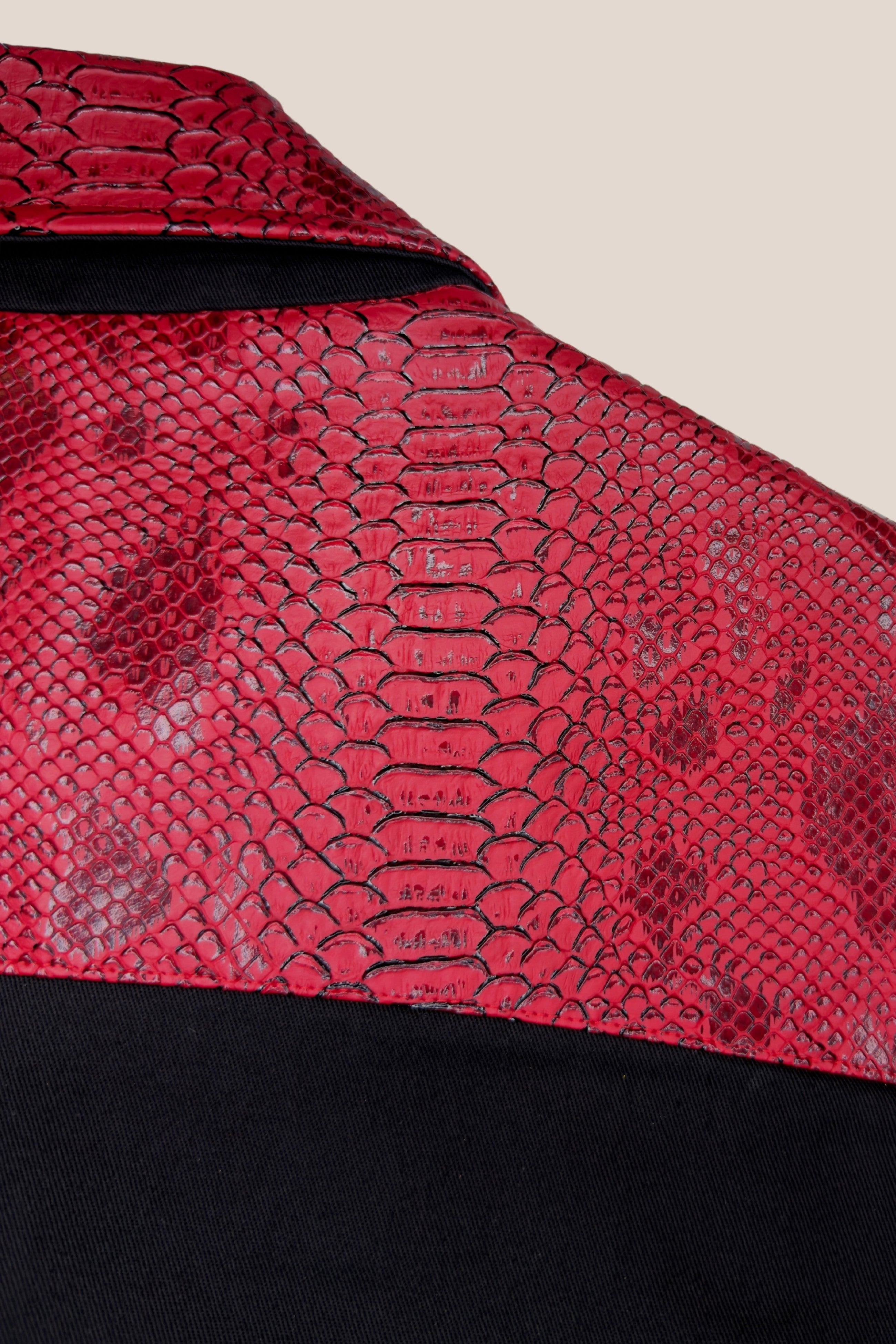 Chemise zippée manches courtes bicolore rouge python - détail tissu