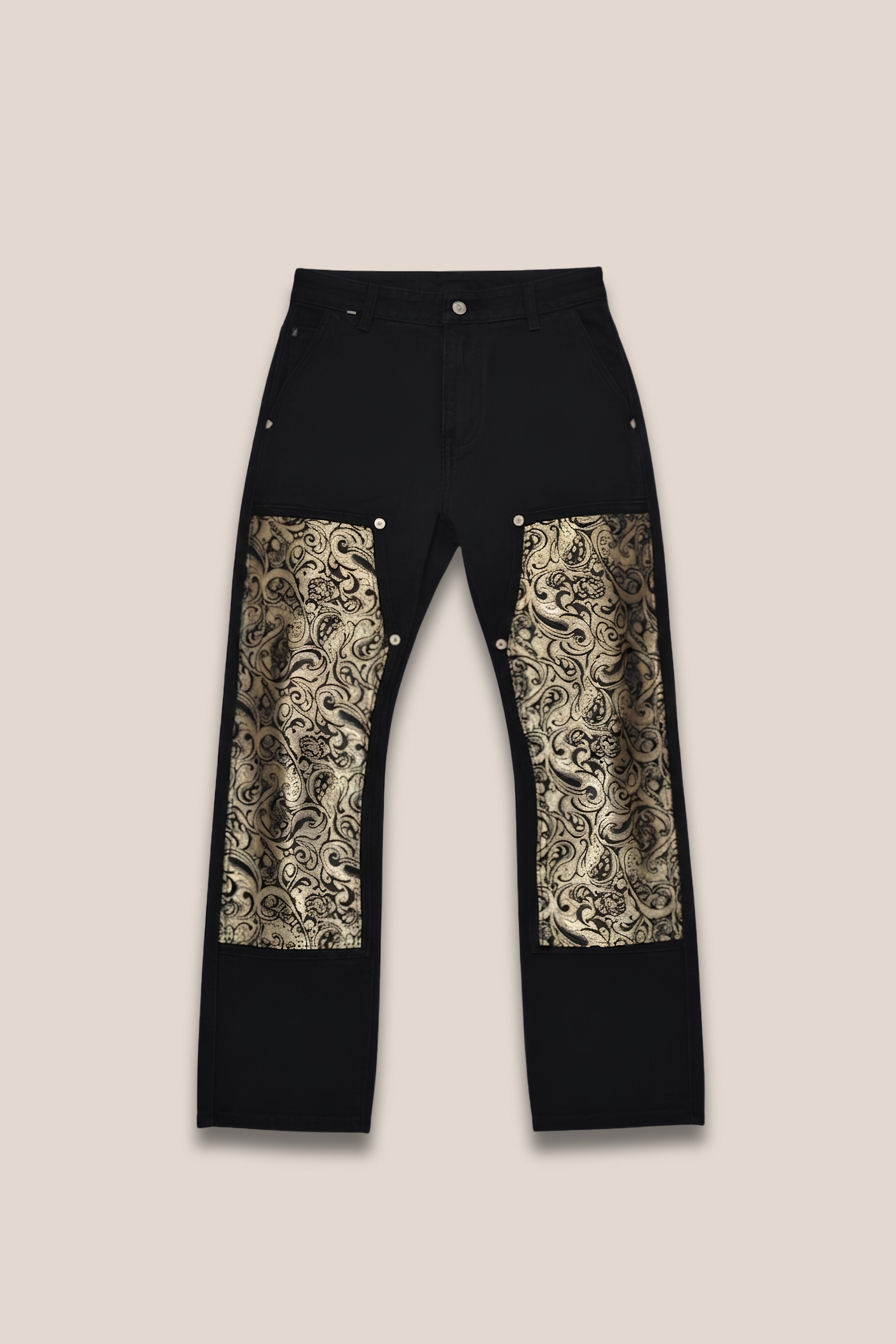 Pantalon cargo "Black Coton lourd" Gold patch - face