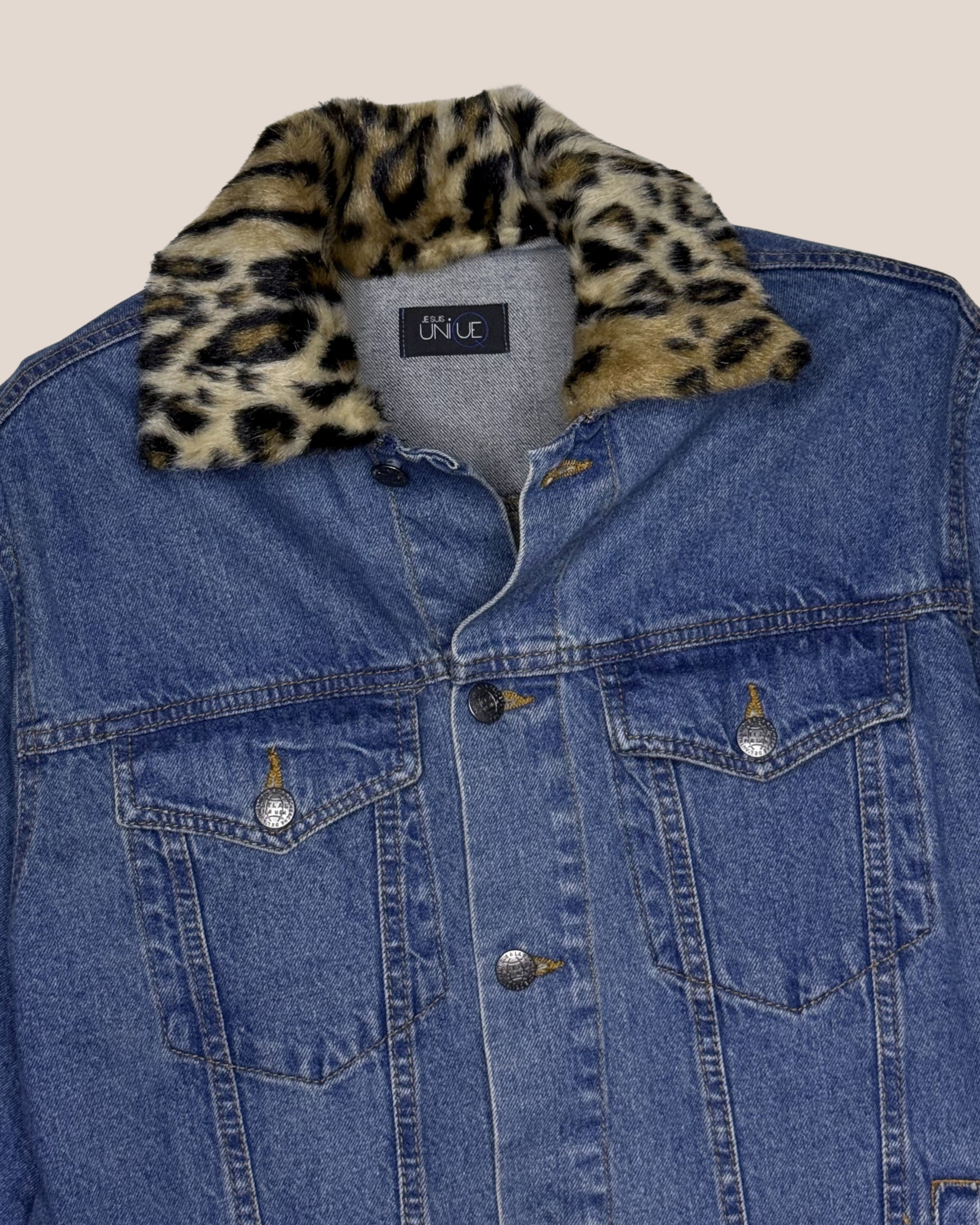Blouson "Indigo Leopard Trucker"