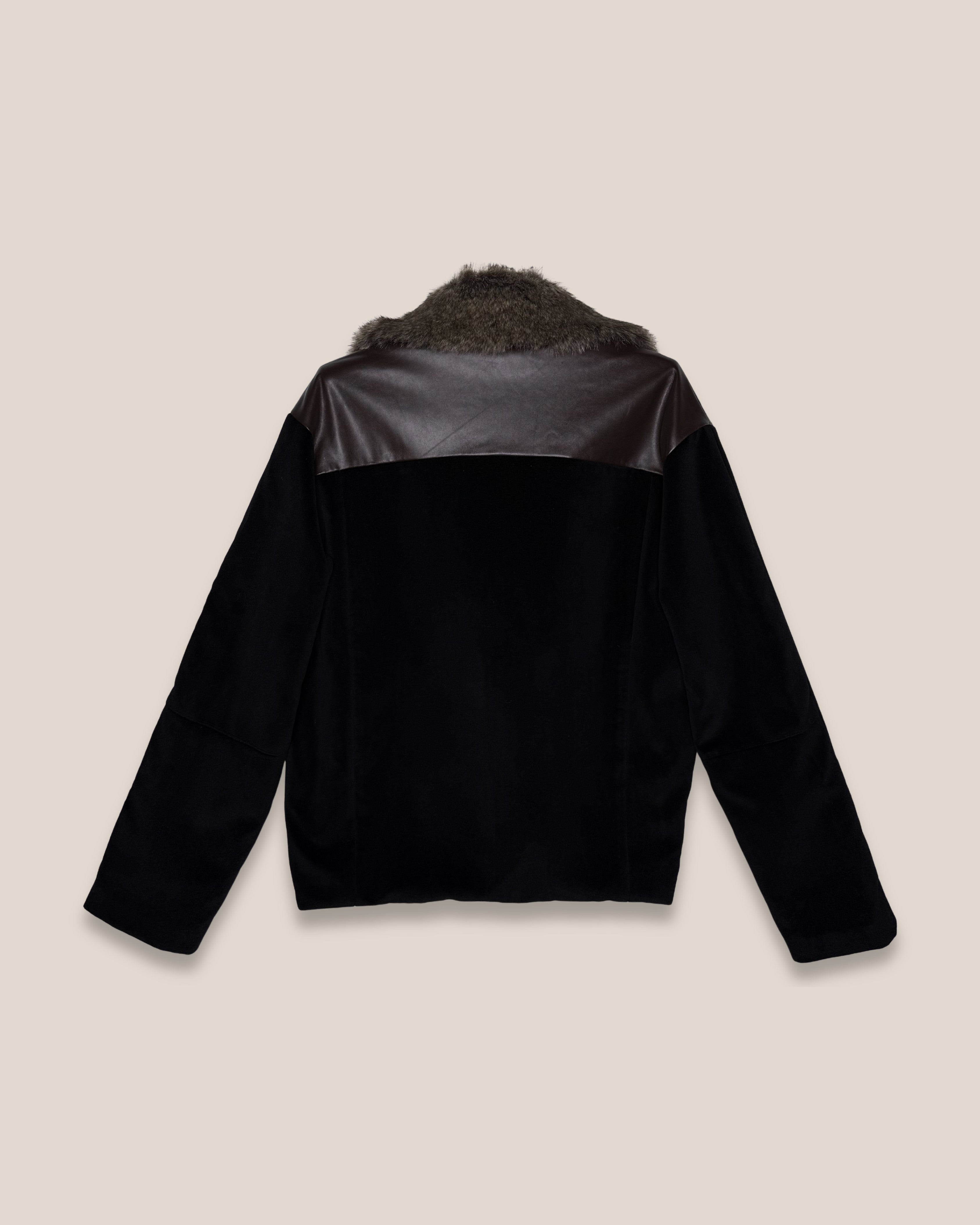 Veste velours & faux cuir col fourrure taupe