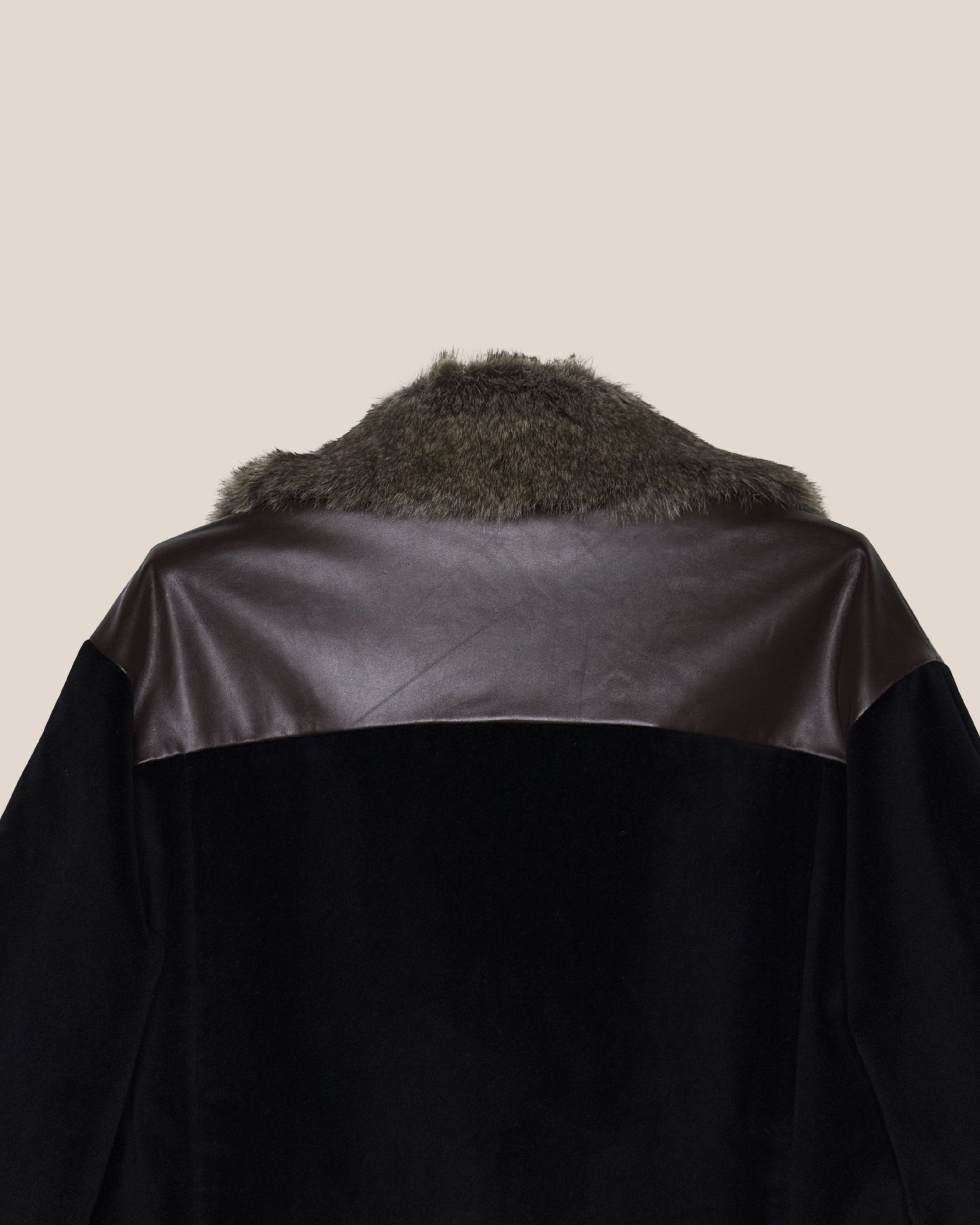 Veste velours & faux cuir col fourrure taupe