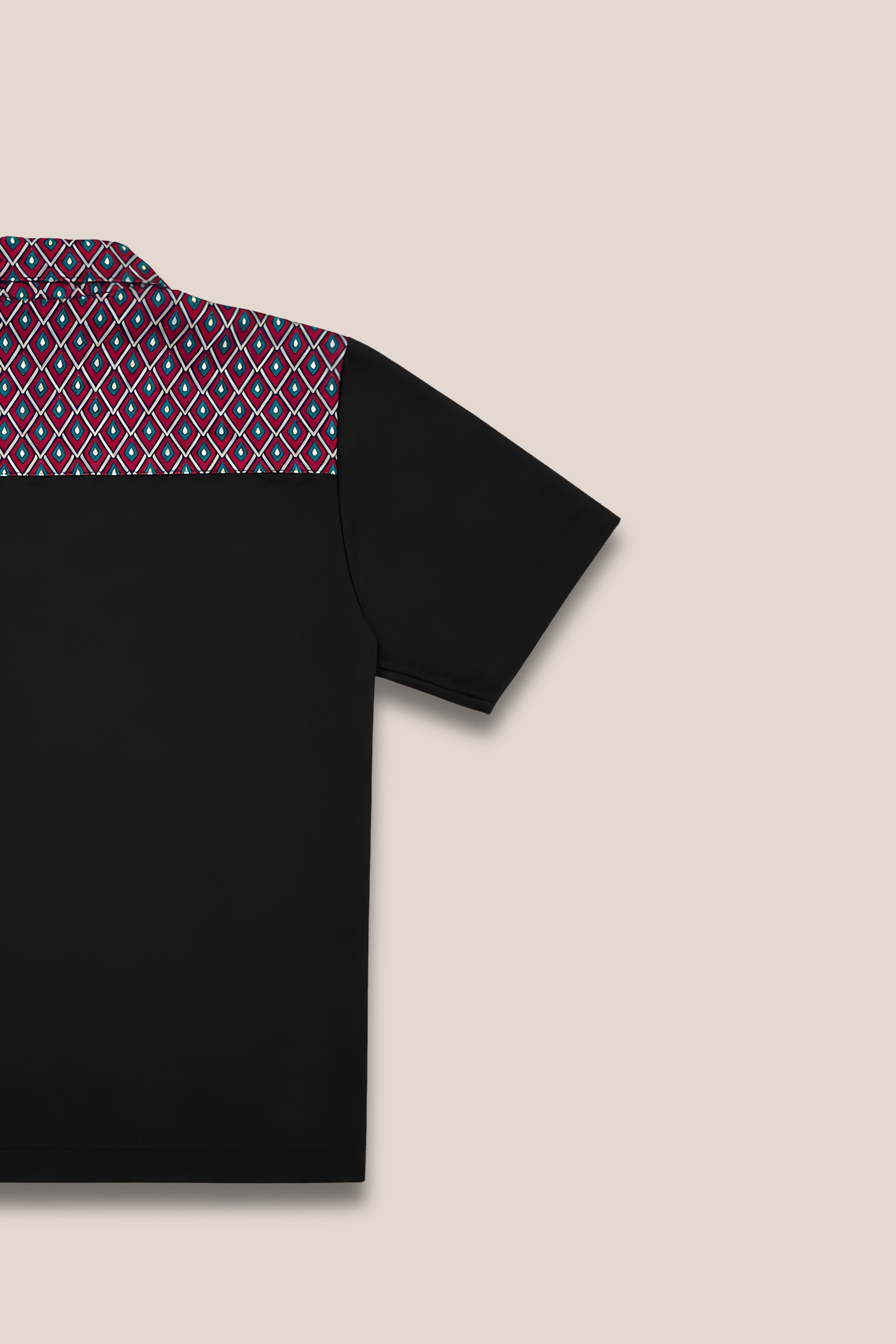 chemise bi-matière jacquard bordeau vert zoom détail