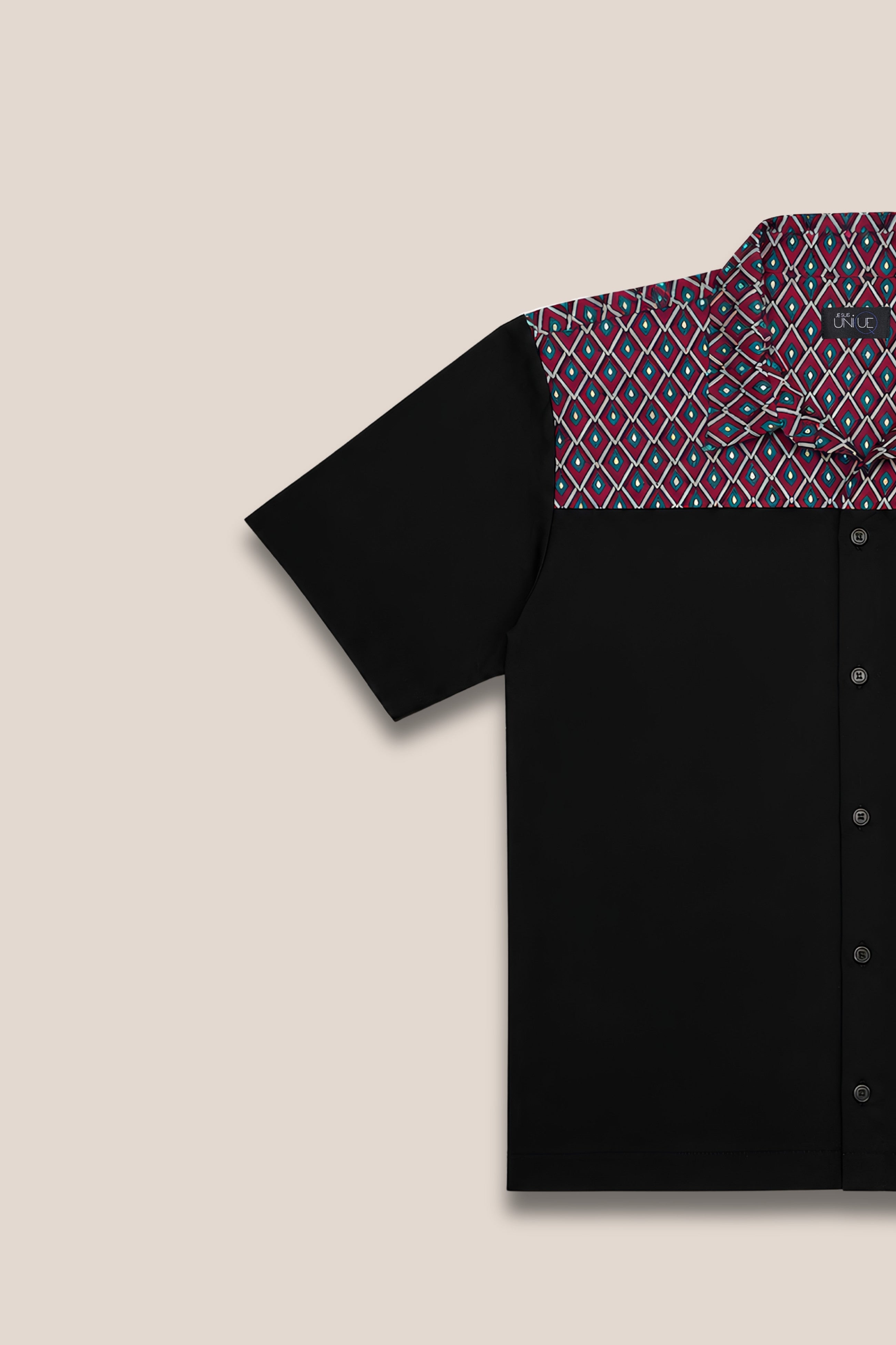 chemise bi-matière jacquard bordeaux vert zoom motif