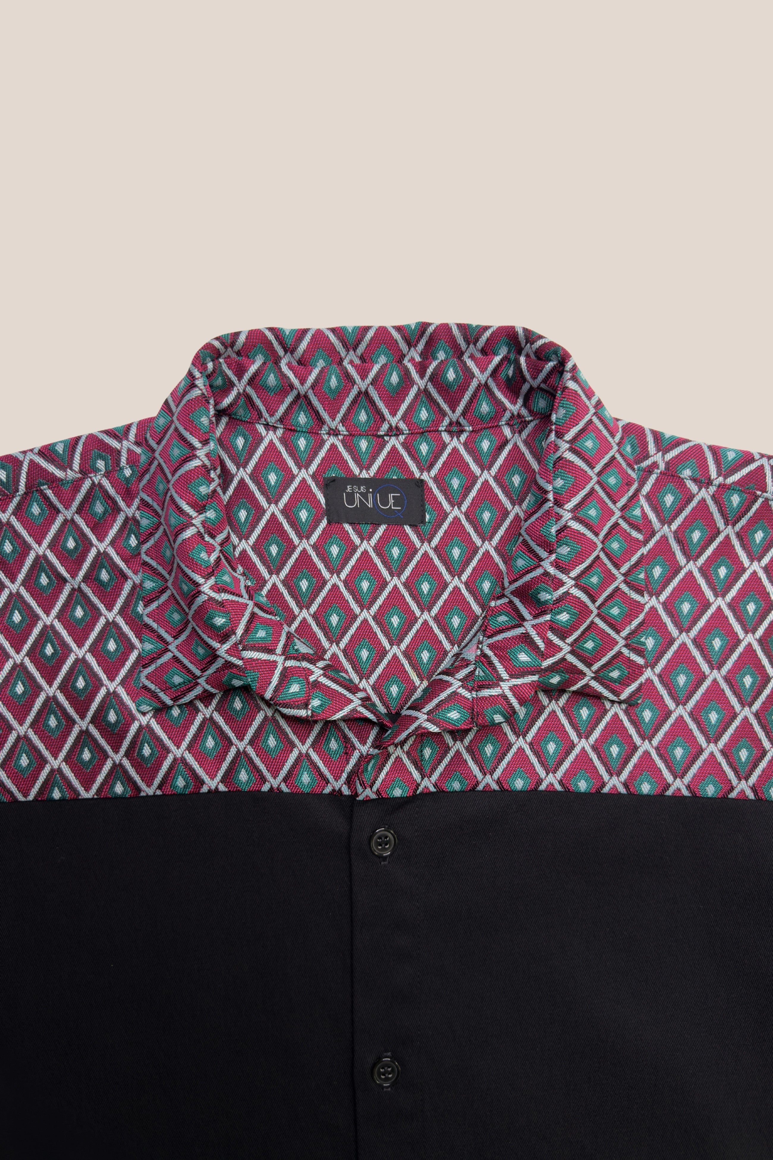 chemise bi-matière jacquard bordeaux vert détail col