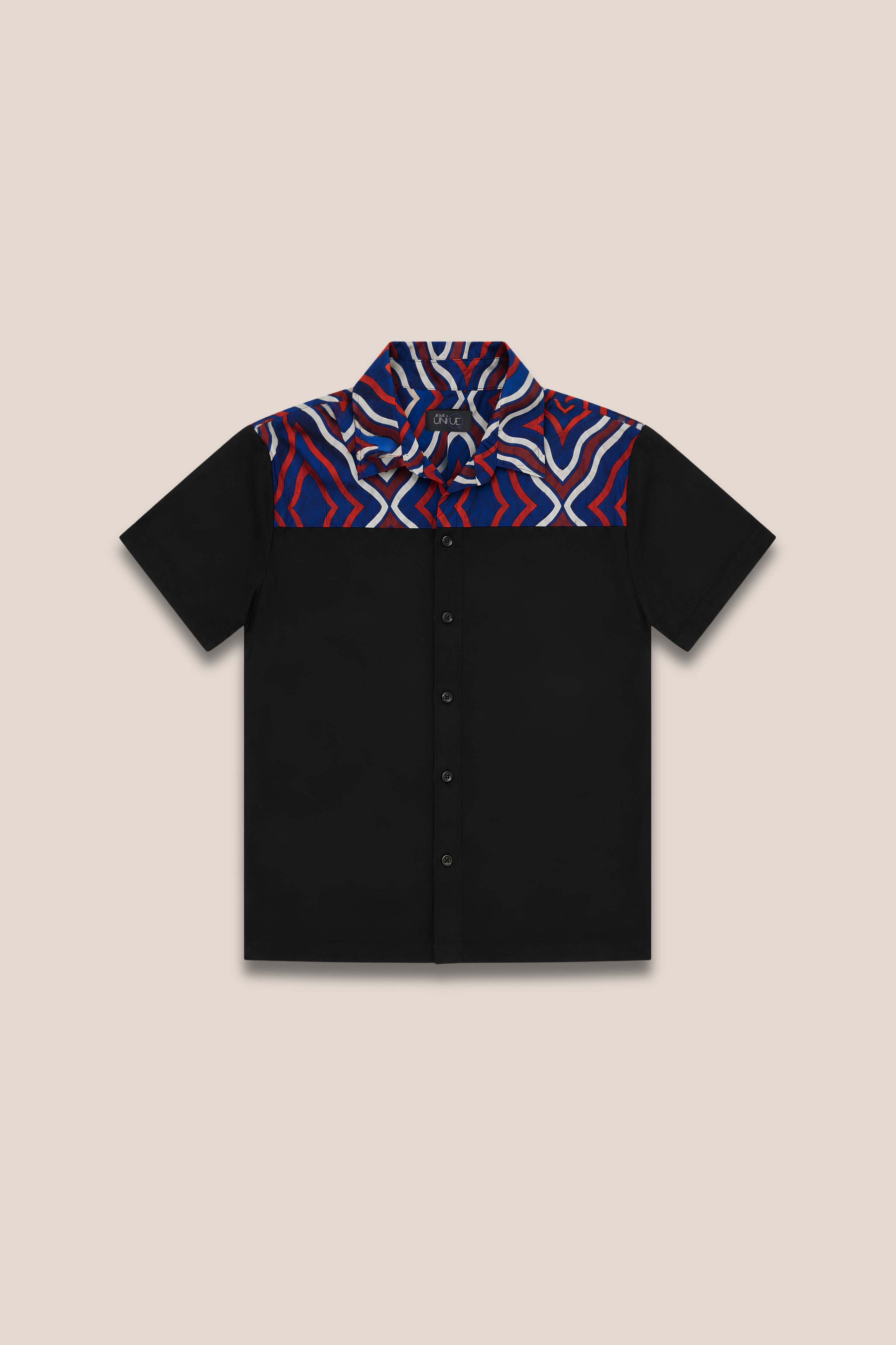 chemise signature bi-matière noir et bleu face