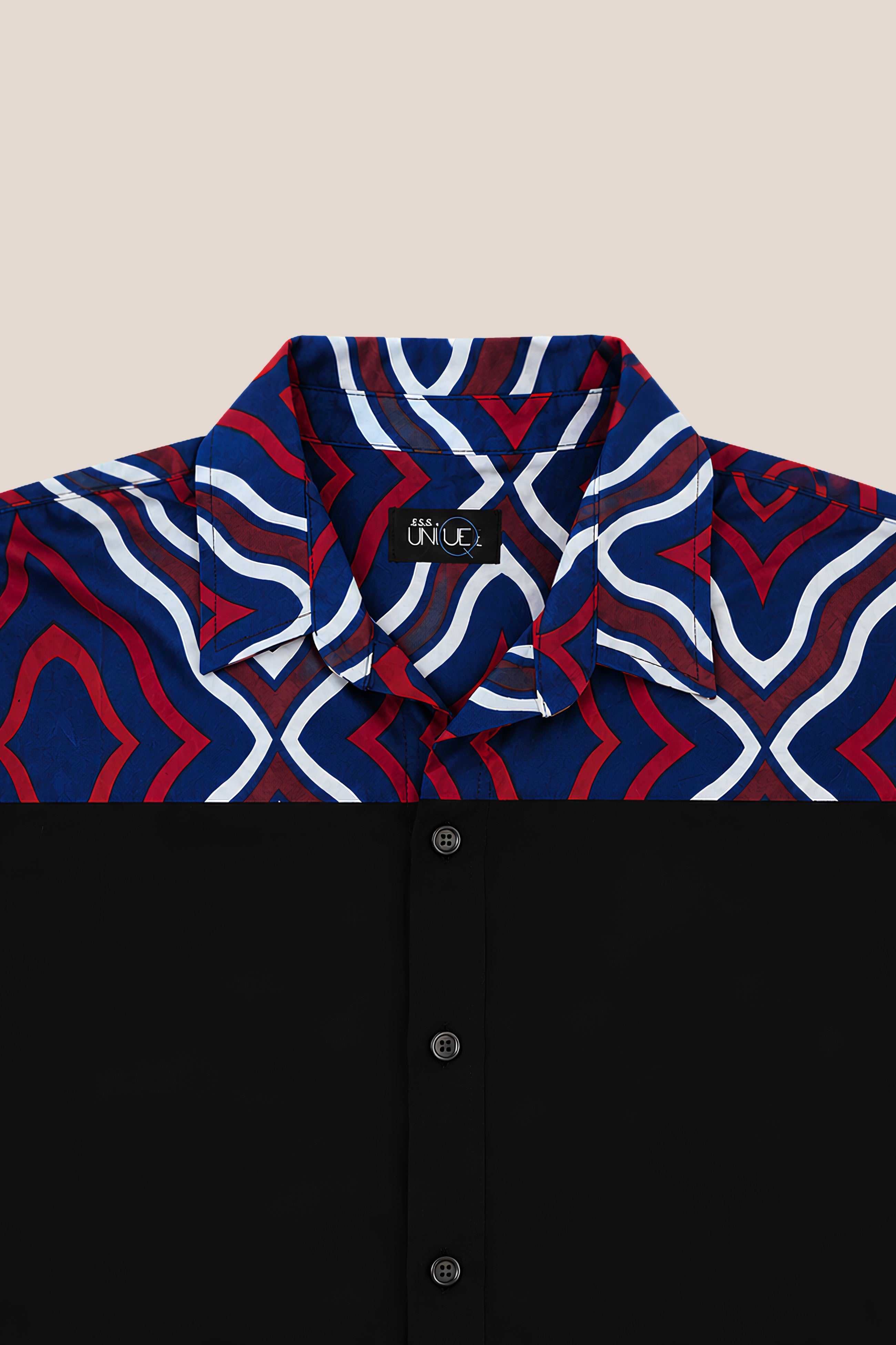 chemise signature bi matière noir et bleu col