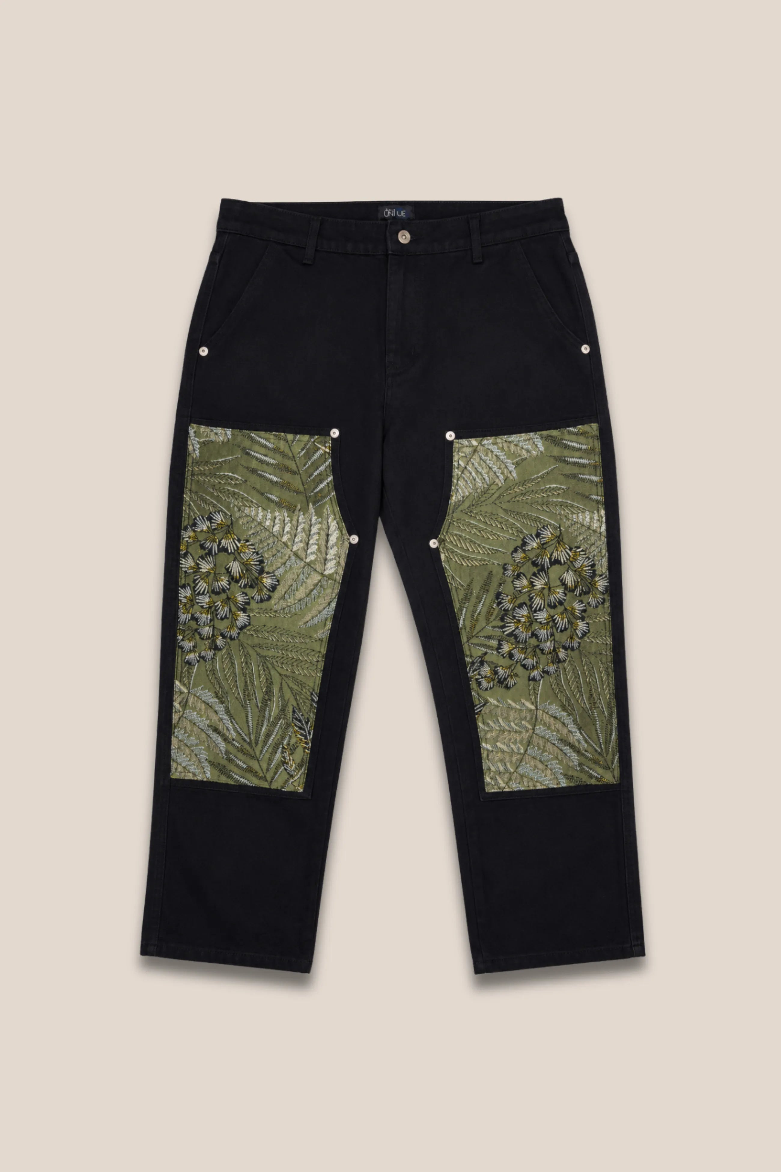 Pantalon Cargo Noir — Empiècement Kaki Floral