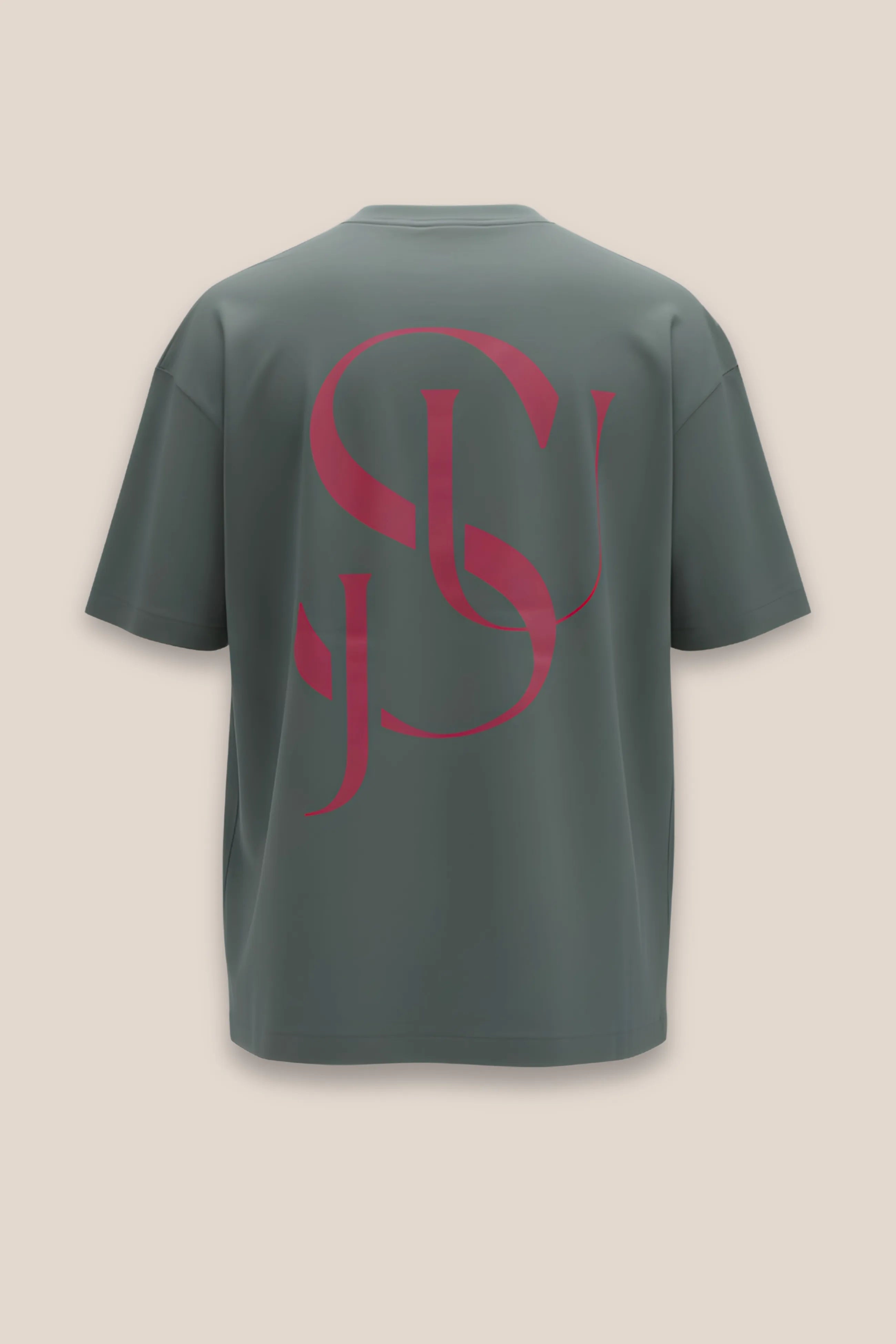 T-shirt Iconic JSU Gris Oversized — Logo Fuchsia Foncé