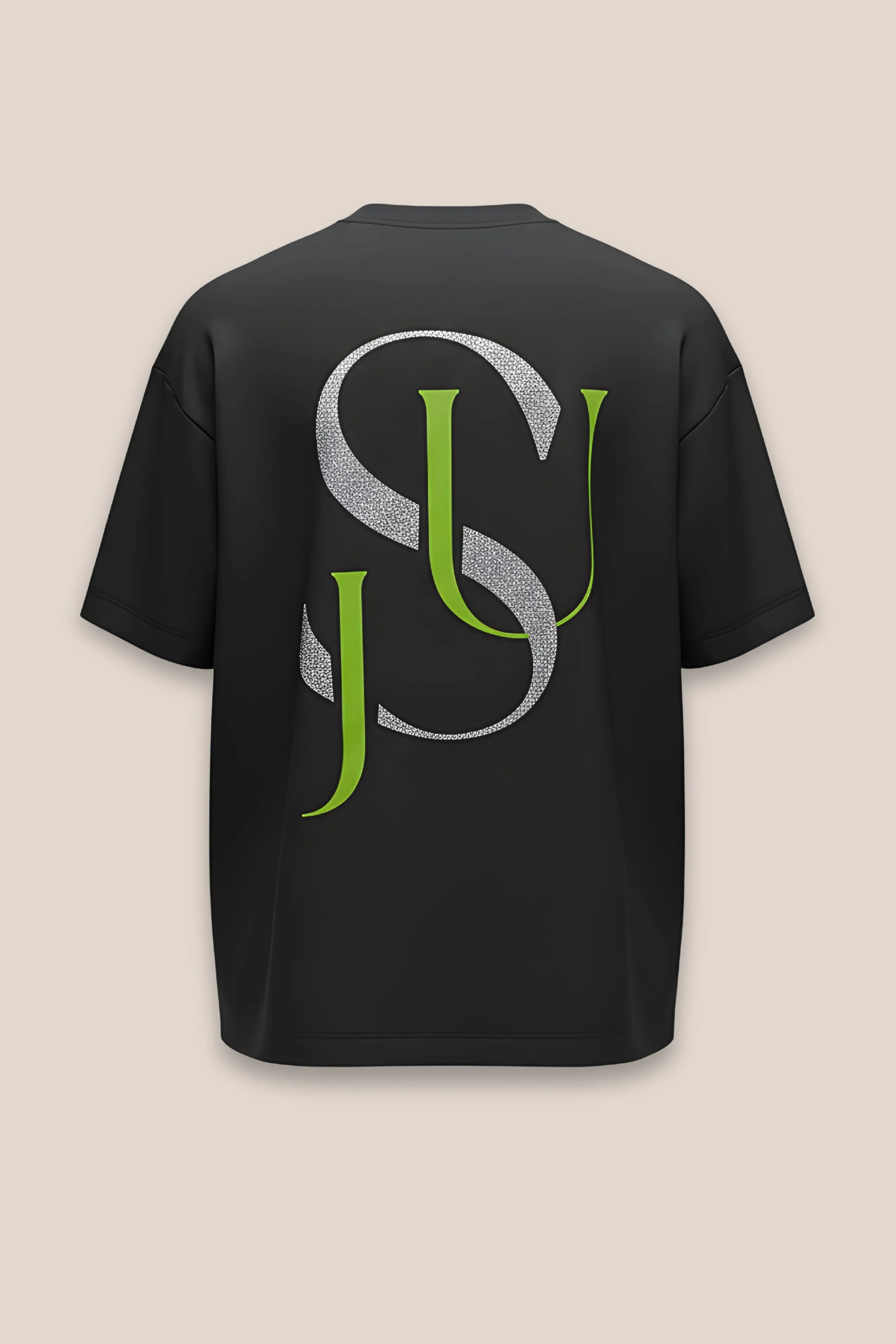 T-shirt Iconic JSU Noir Oversized — Logo Argent & Vert
