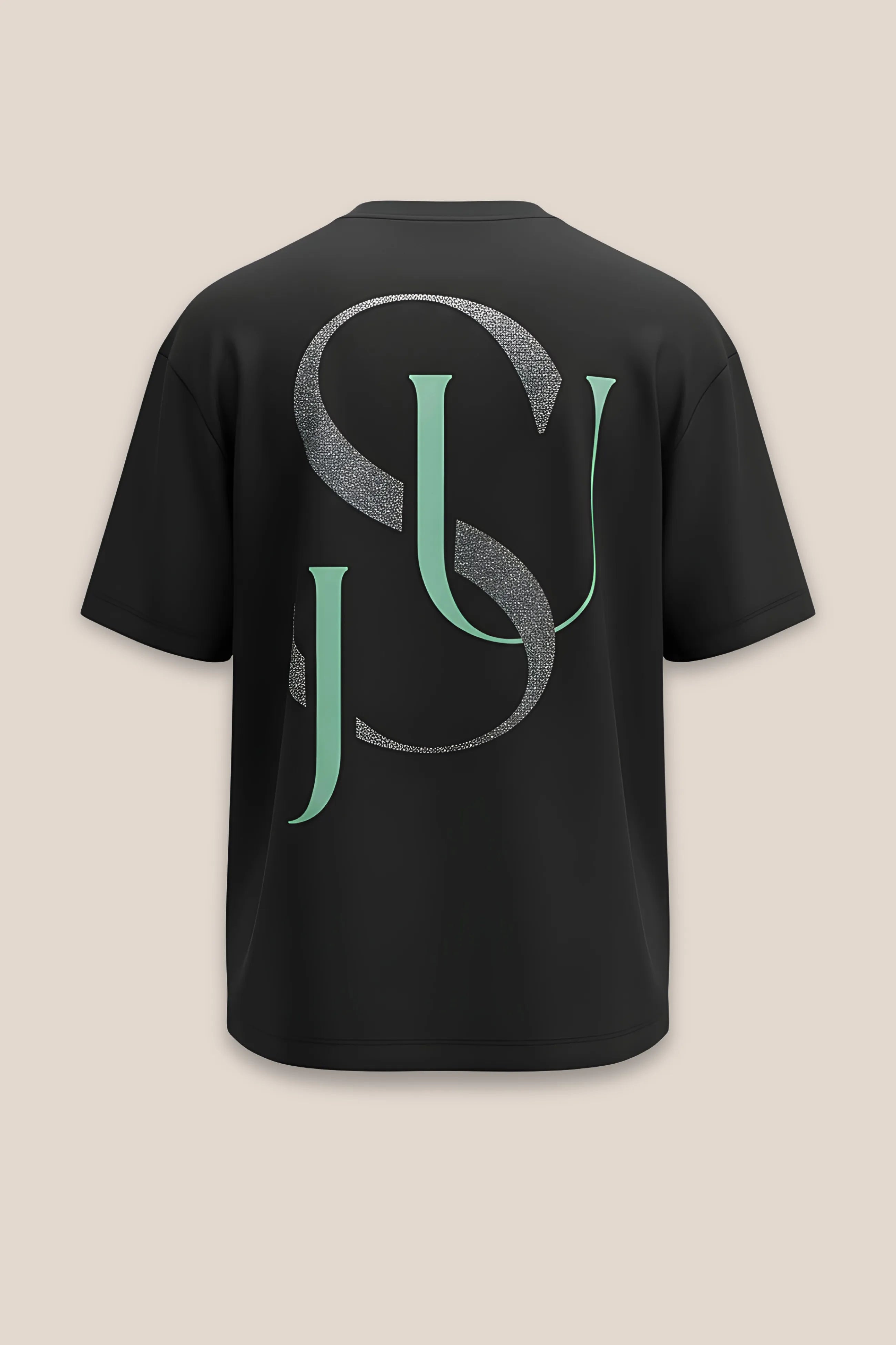 T-shirt Iconic JSU Noir Oversized — Logo Argent & Vert d'Eau