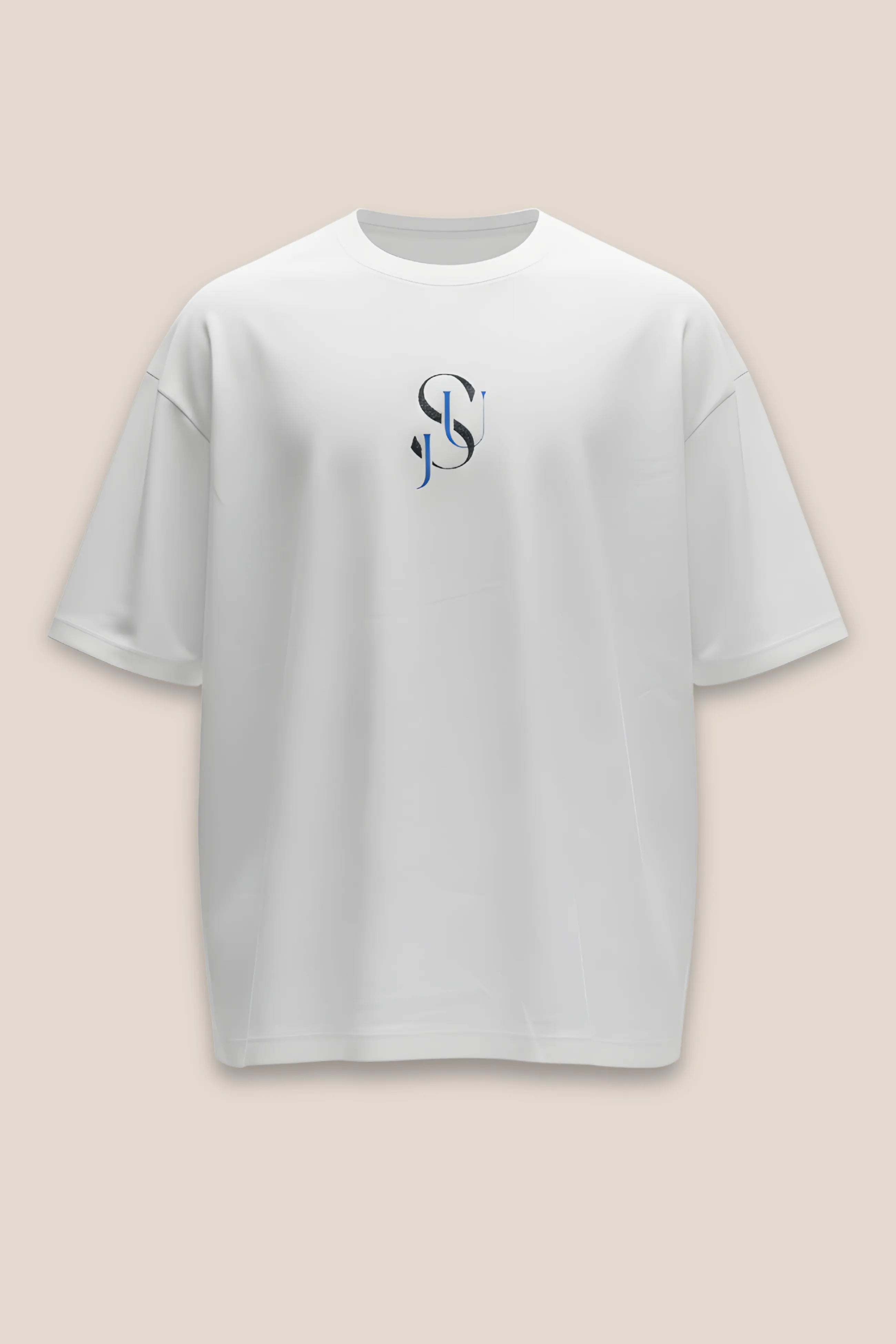 T-shirt Iconic JSU Blanc Oversized — Logo Noir Paillette & Bleu Vif