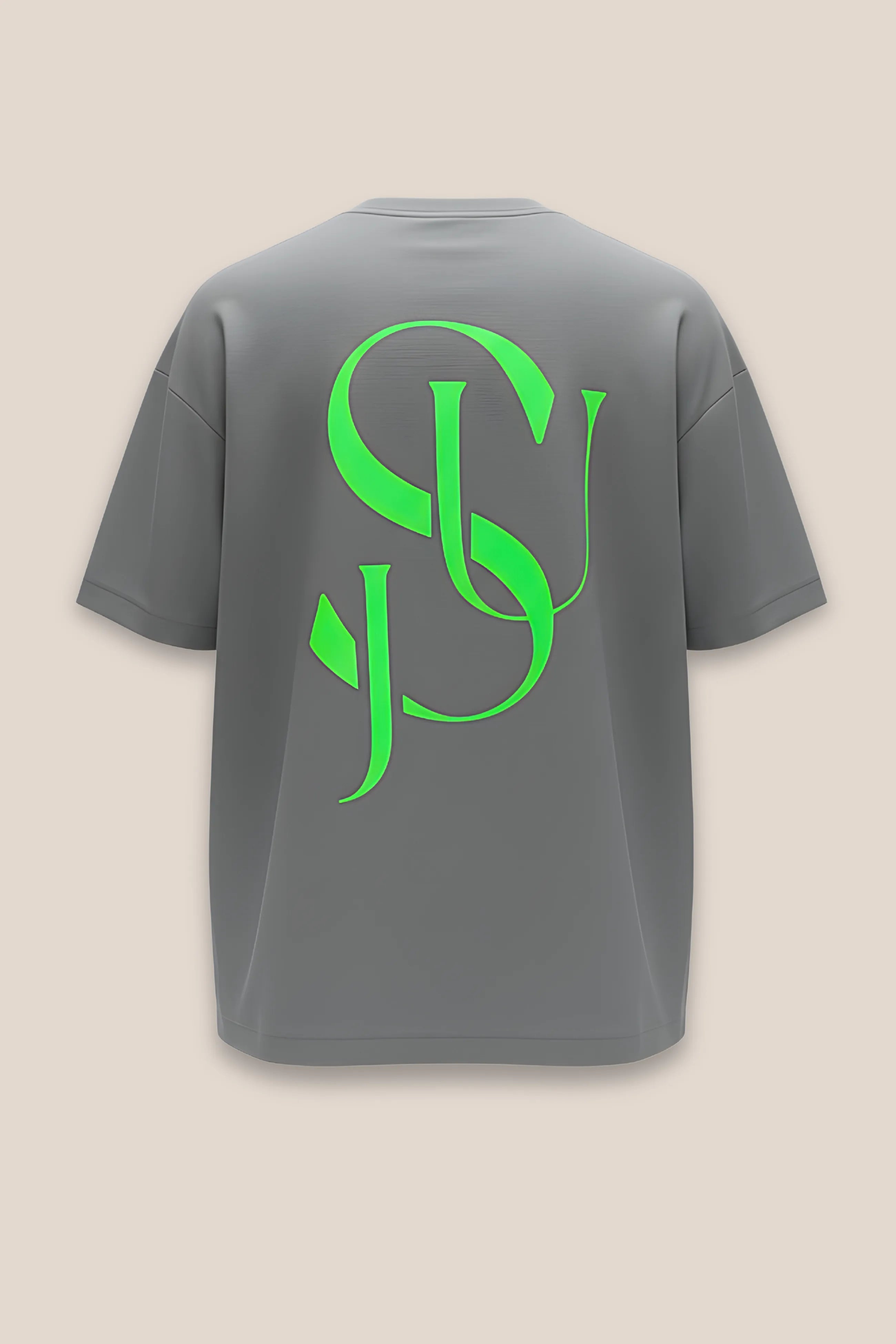 T-shirt Iconic JSU Gris Oversized — Logo Vert Fluo
