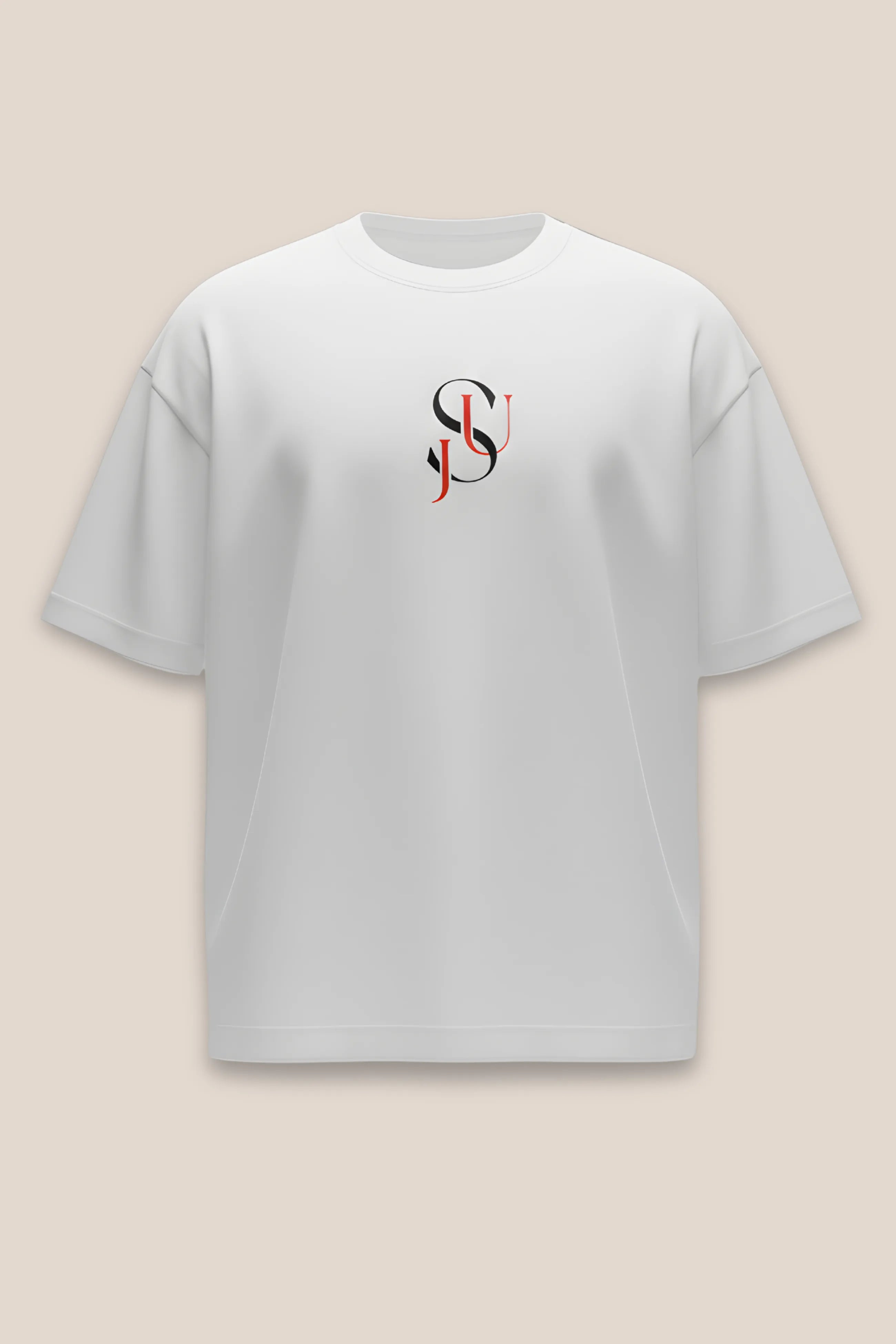 T-shirt Iconic JSU Blanc Oversized — Logo Noir Paillette & Rouge Fluo