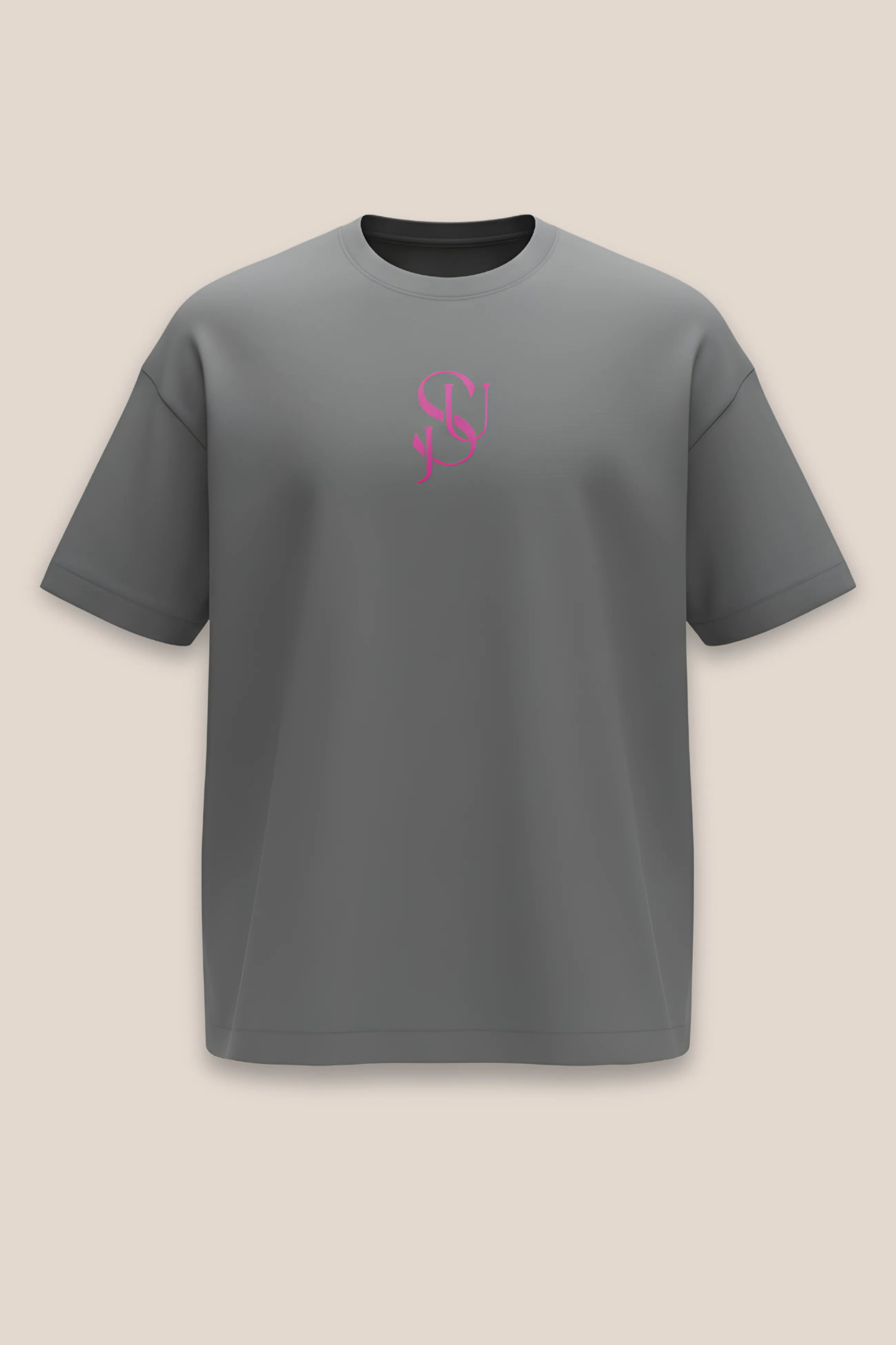T-shirt Iconic JSU Gris Oversized — Logo Fuchsia Foncé