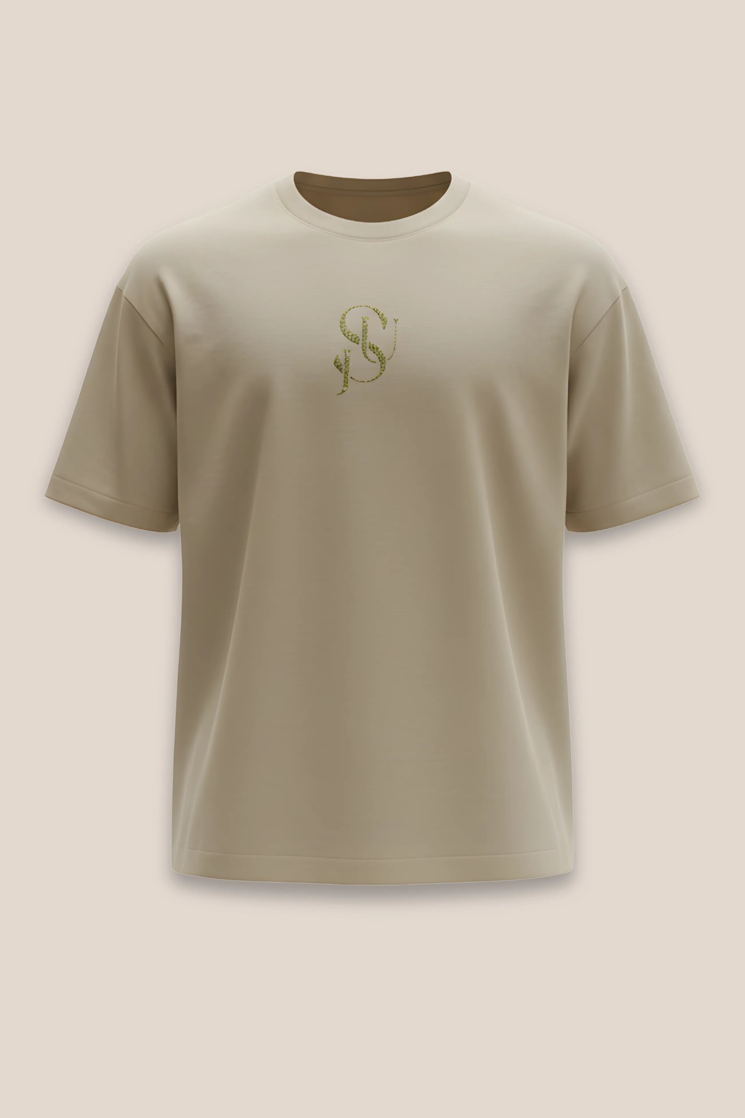T-shirt Iconic JSU Beige foncé Oversized — Logo Noir & Or Paillette