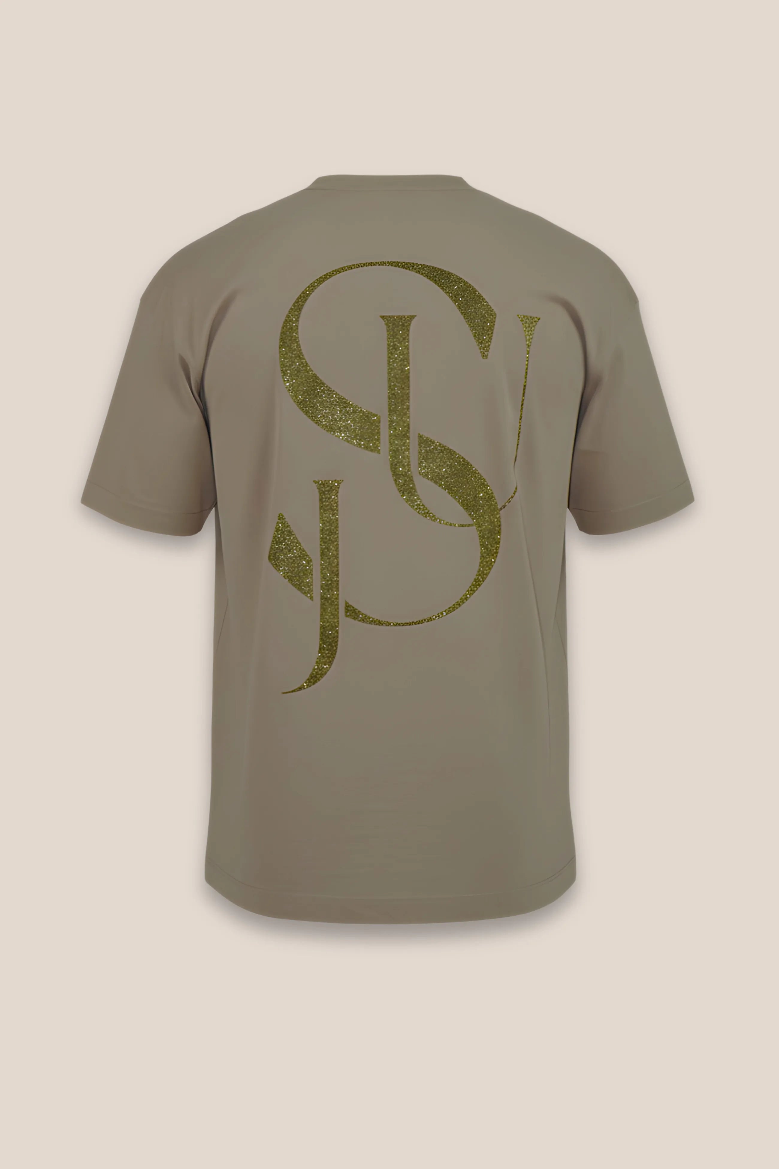T-shirt Iconic JSU Beige foncé Oversized — Logo Noir & Or Paillette