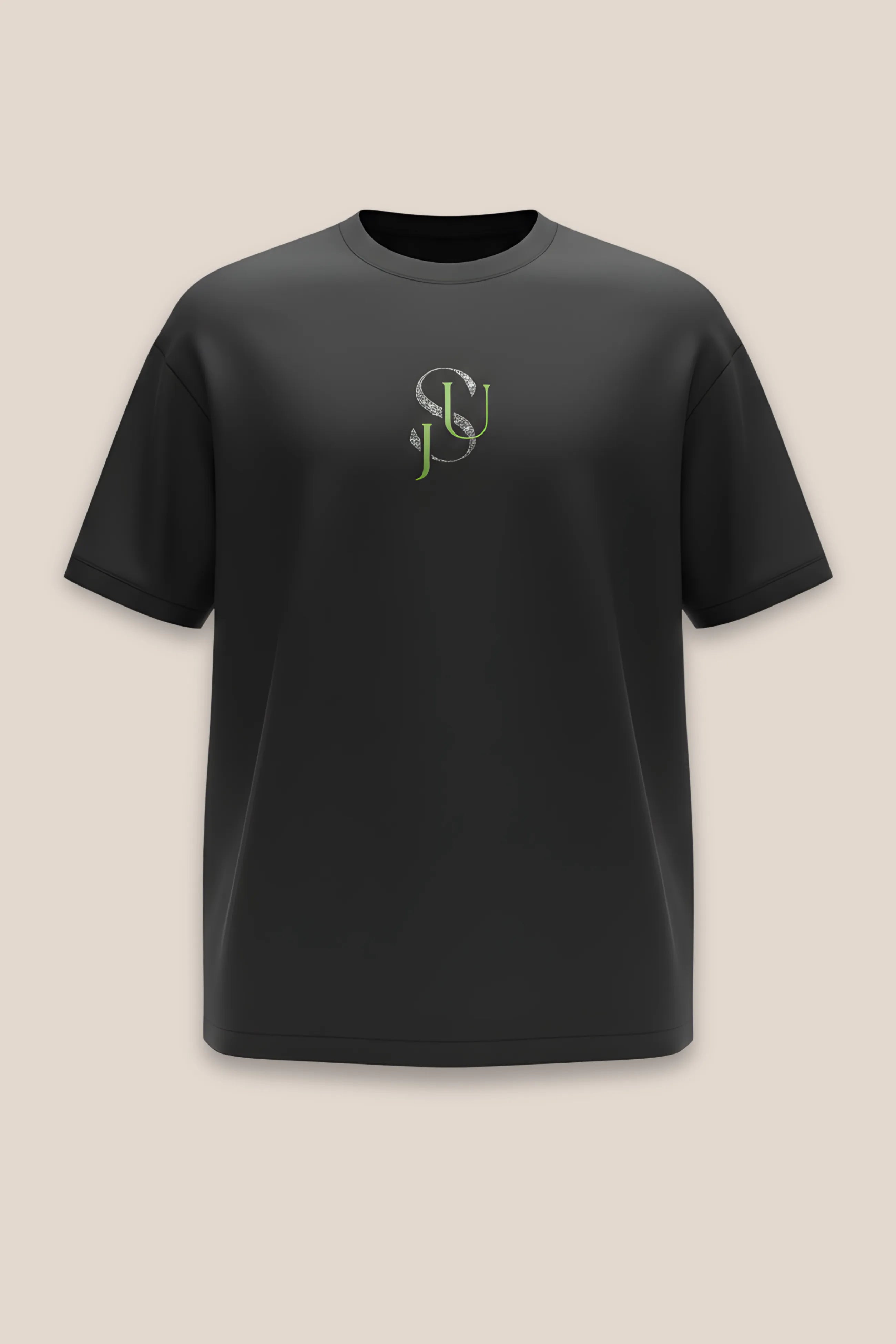 T-shirt Iconic JSU Noir Oversized — Logo Argent & Vert