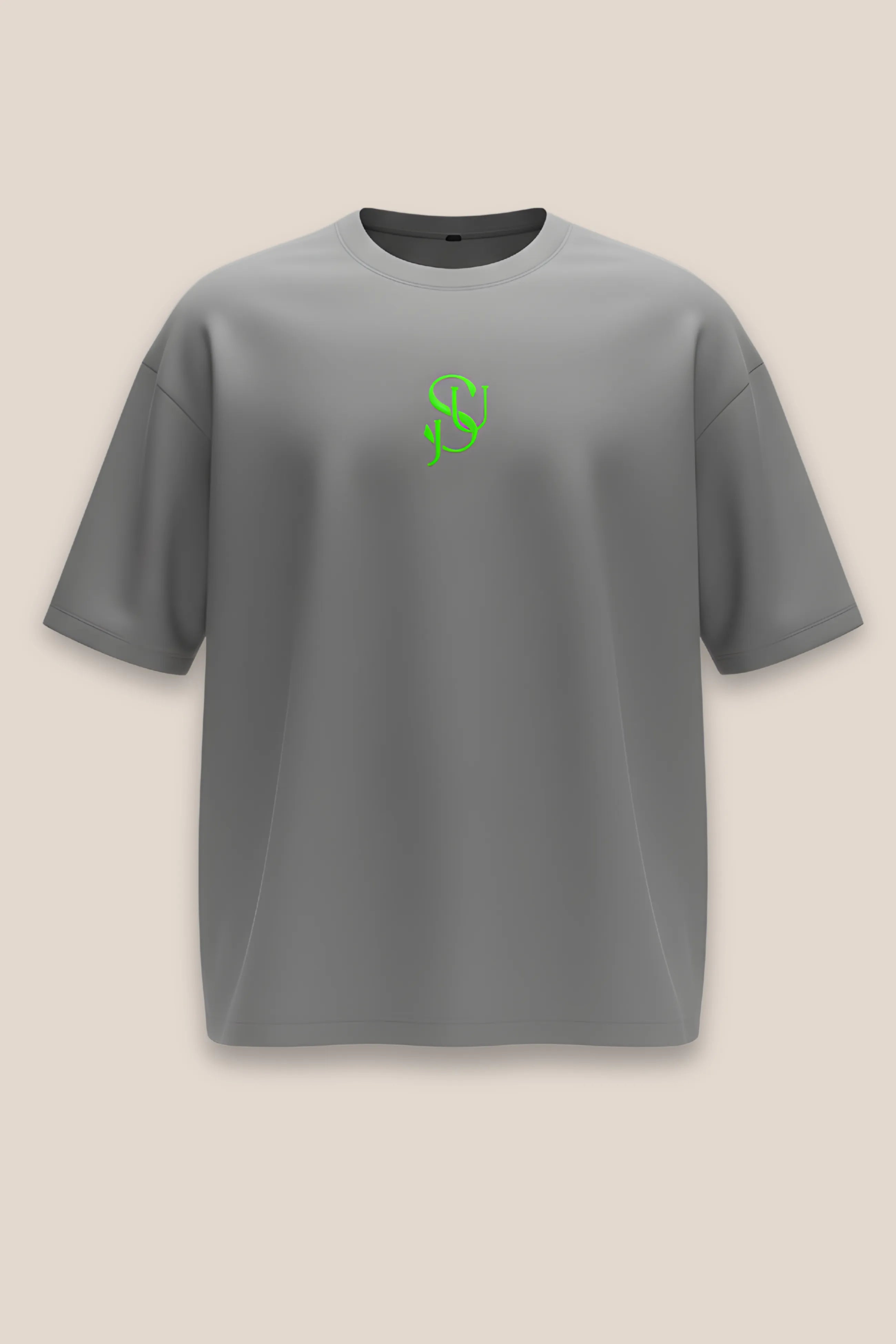 T-shirt Iconic JSU Gris Oversized — Logo Vert Fluo