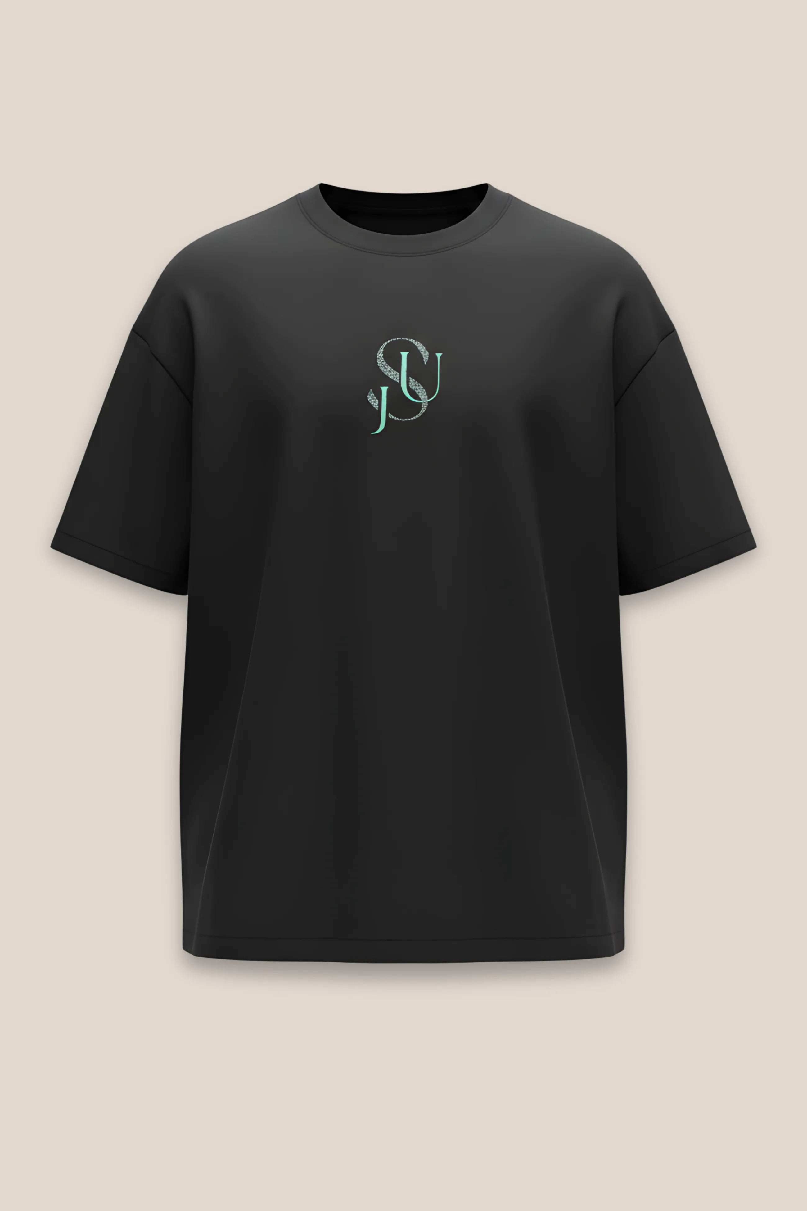 T-shirt Iconic JSU Noir Oversized — Logo Argent & Vert d'Eau