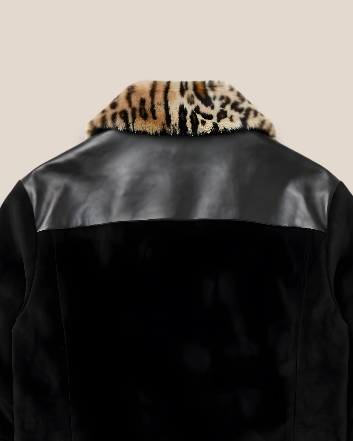 Veste velours lourd & faux cuir col léopard "Black Predator Jacket"