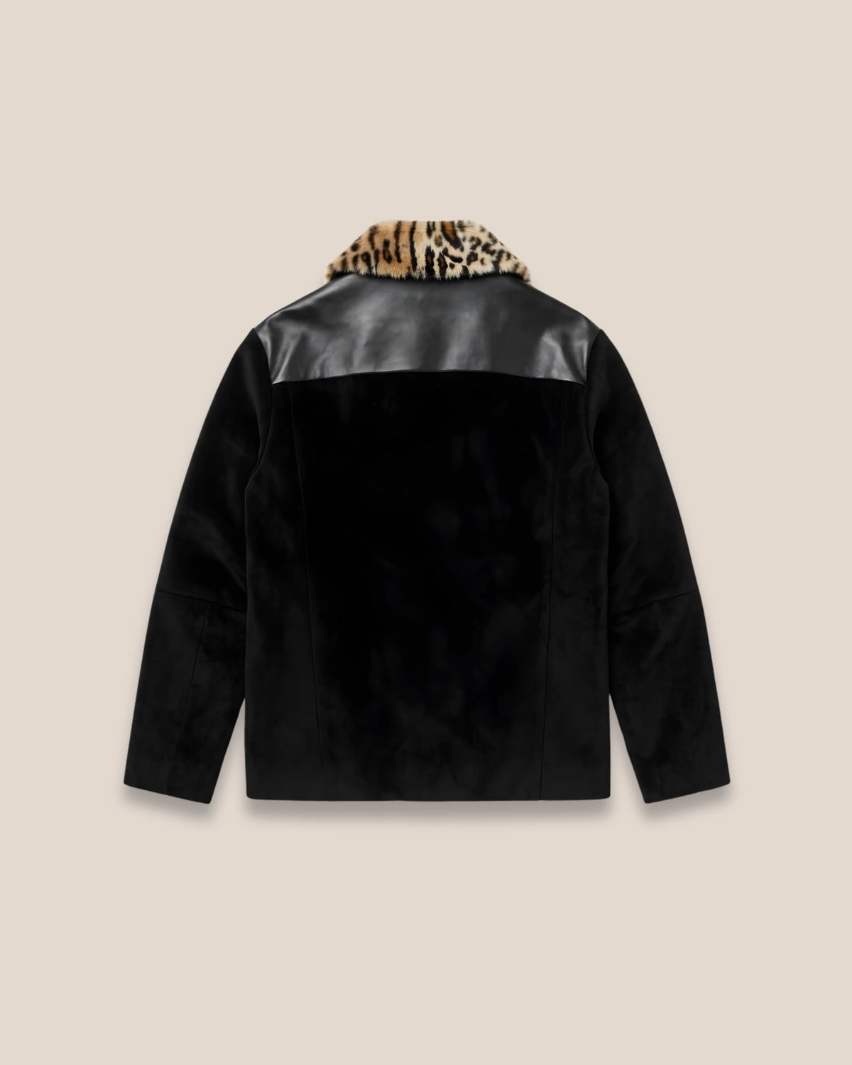 Veste velours lourd & faux cuir col léopard "Black Predator Jacket"