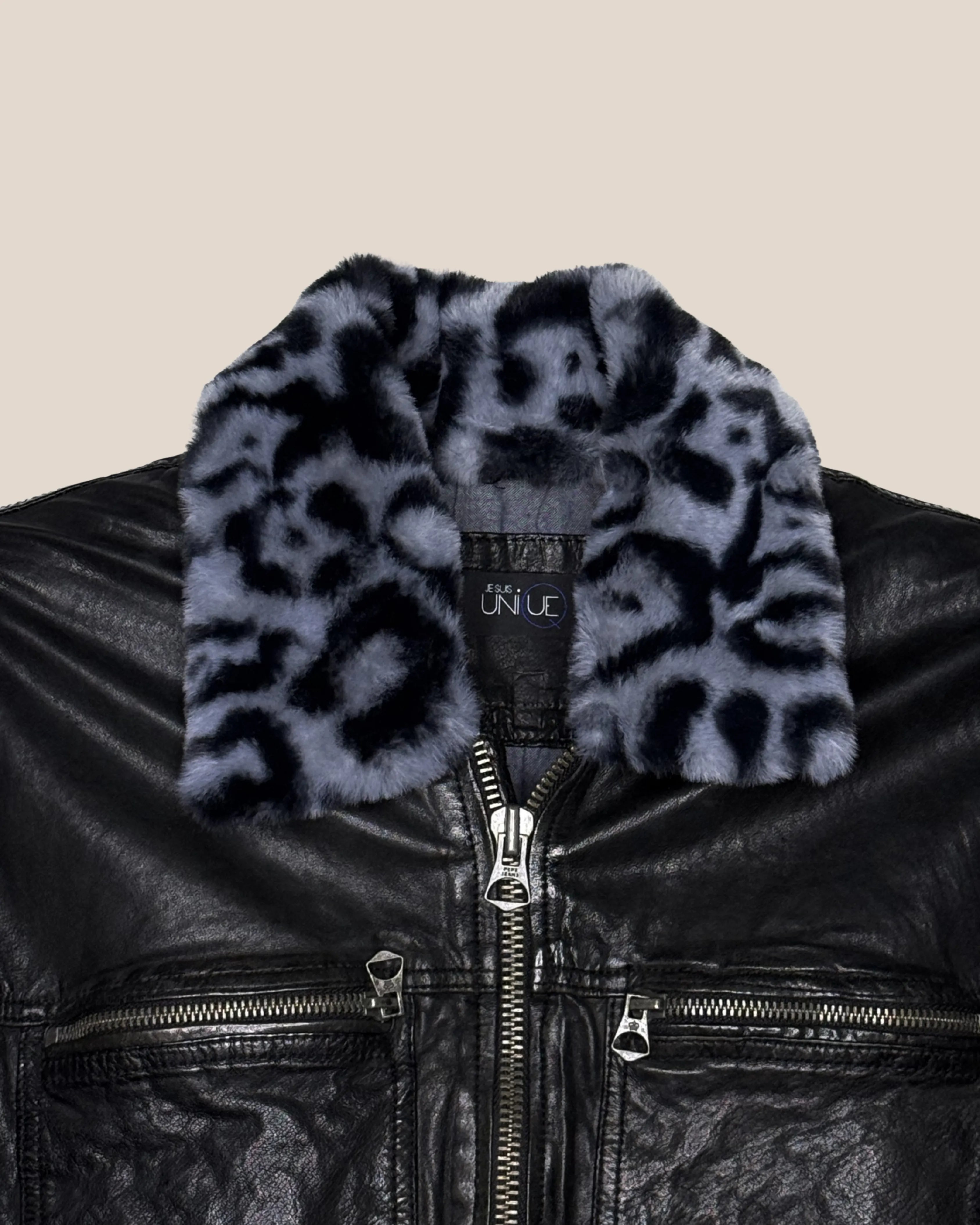 Blouson cuir véritable zippé black